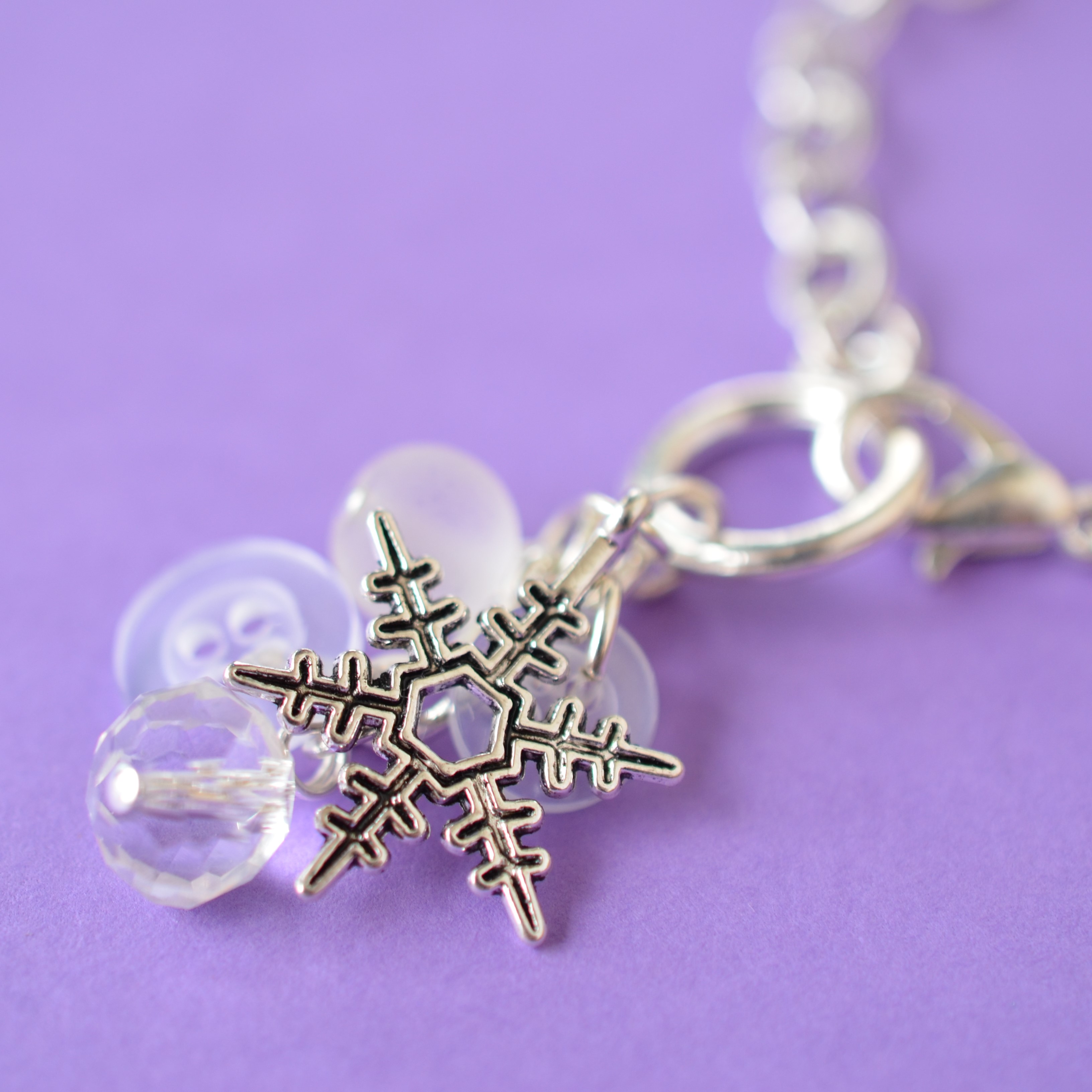 White Snowflake Cluster Charm Bracelet