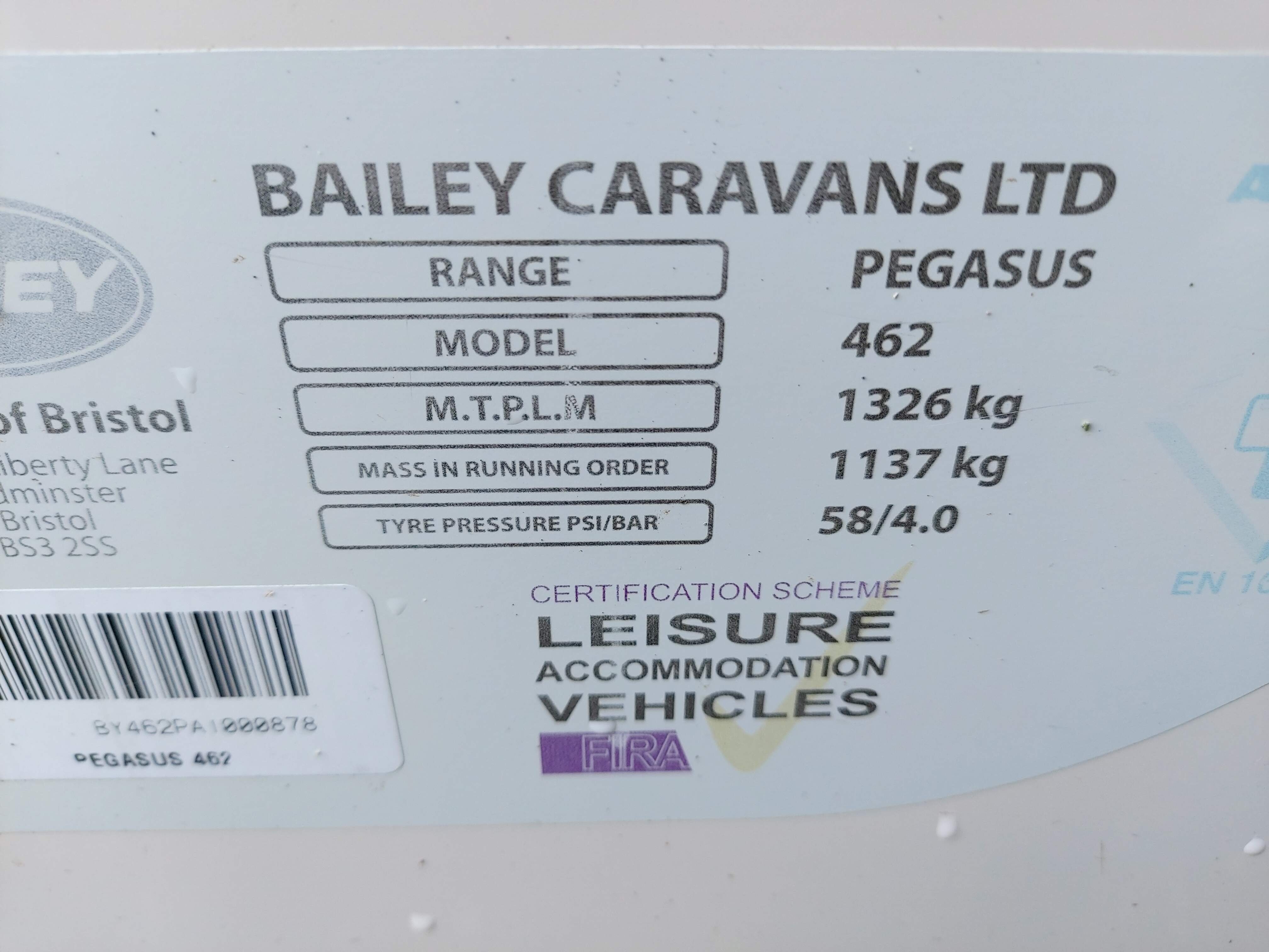 2010 Bailey Pegasus 462 2 Berth End Washroom Caravan with Motor Mover