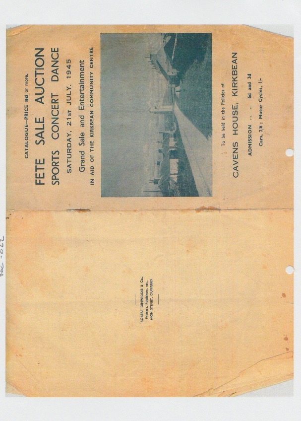Programme for the Fete held at Cavens House, Kirkbean, on July 21st, 1945 in aid of the Kirkbean Community Centre, cover page