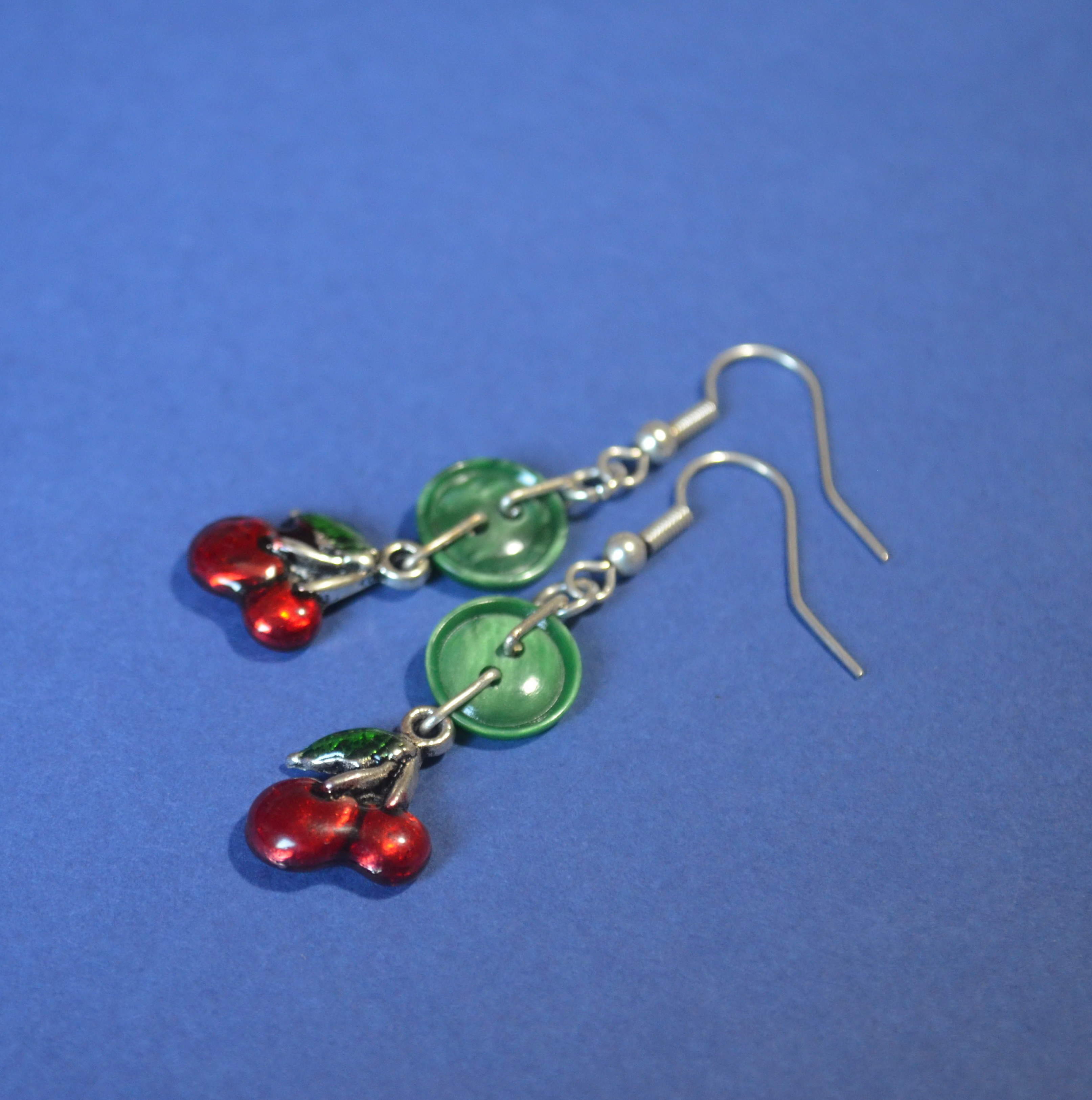 Cherry One Button Charm Earrings