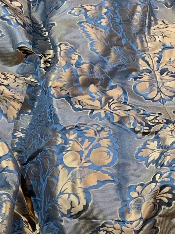 Blue/Bronze Silk Damask Style Pinch Pleat Curtains W254 D265