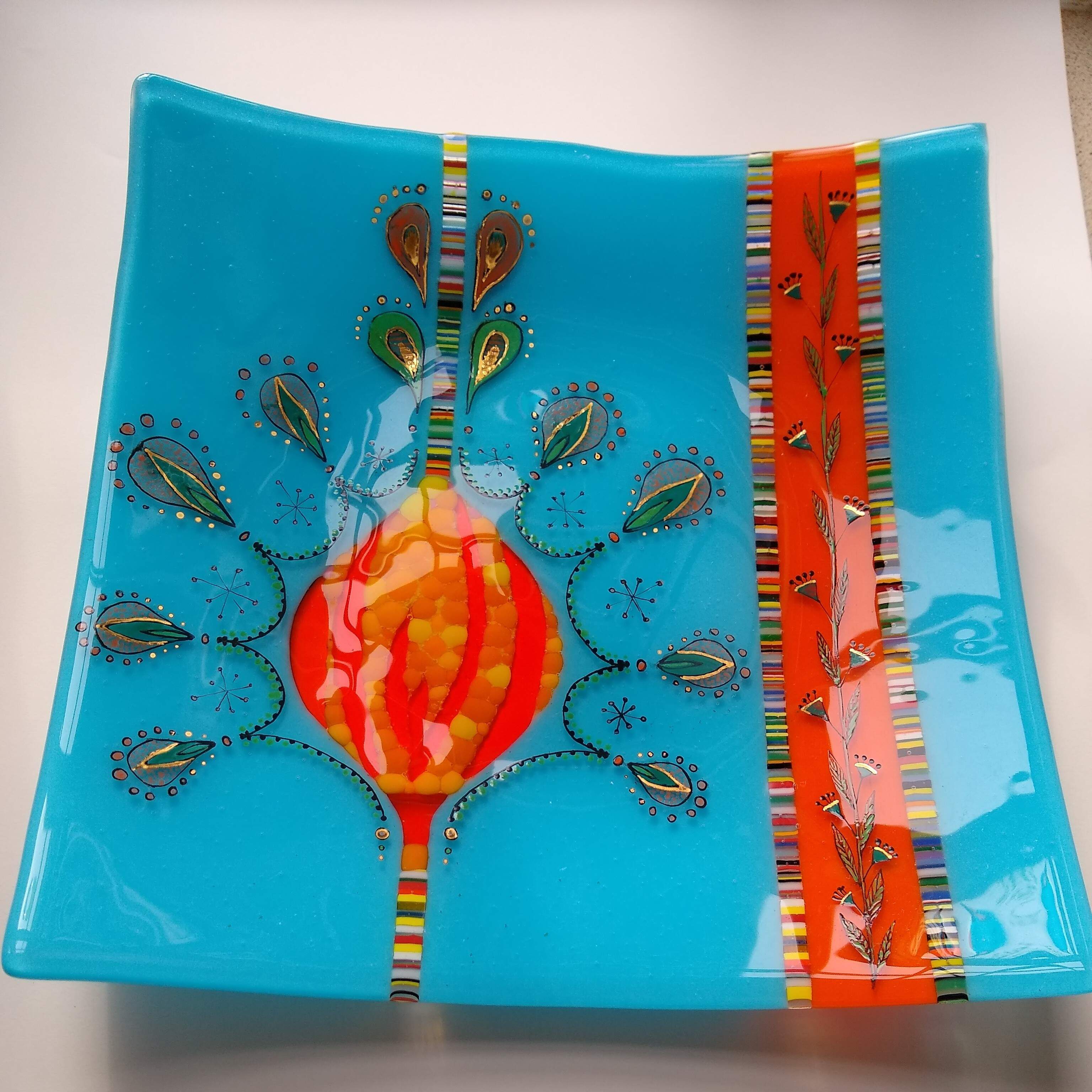 Glass and gilded dish made by Maureen Charles