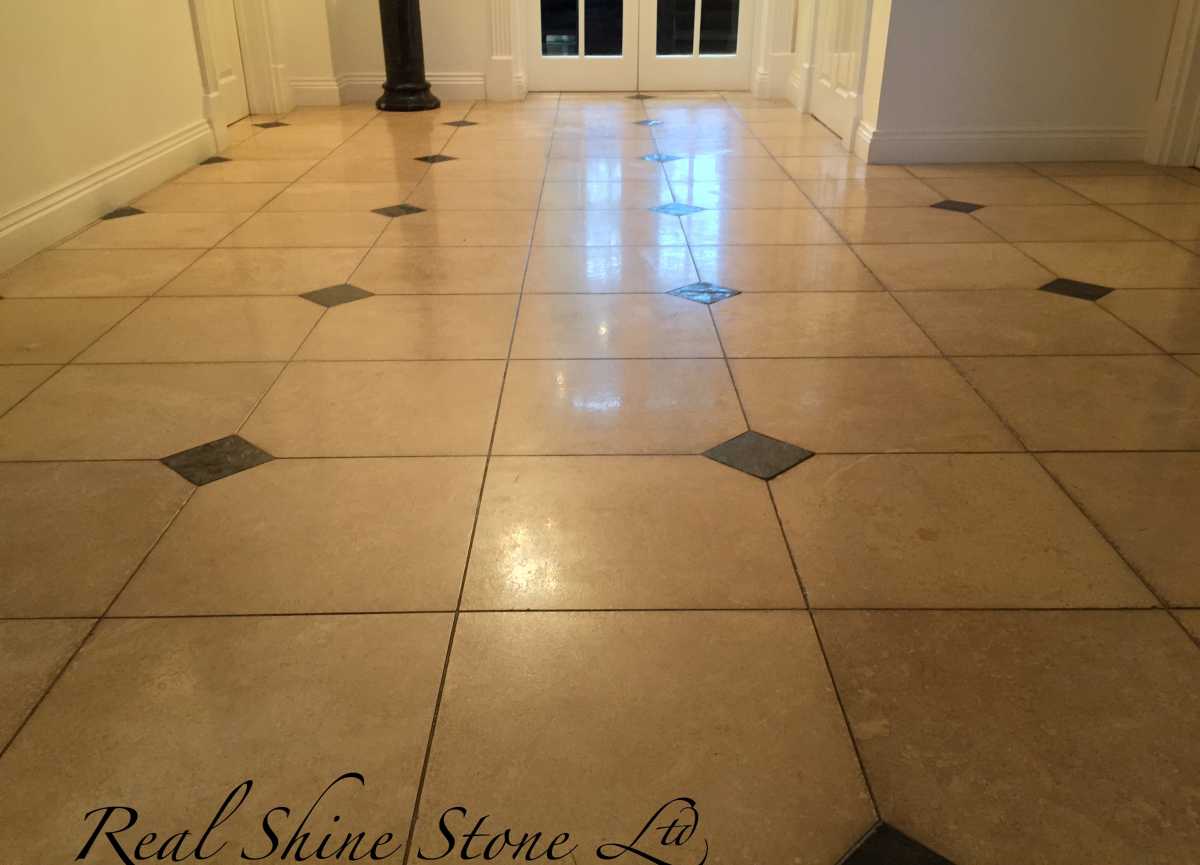 Travertine floor & grout cleaning - picture before