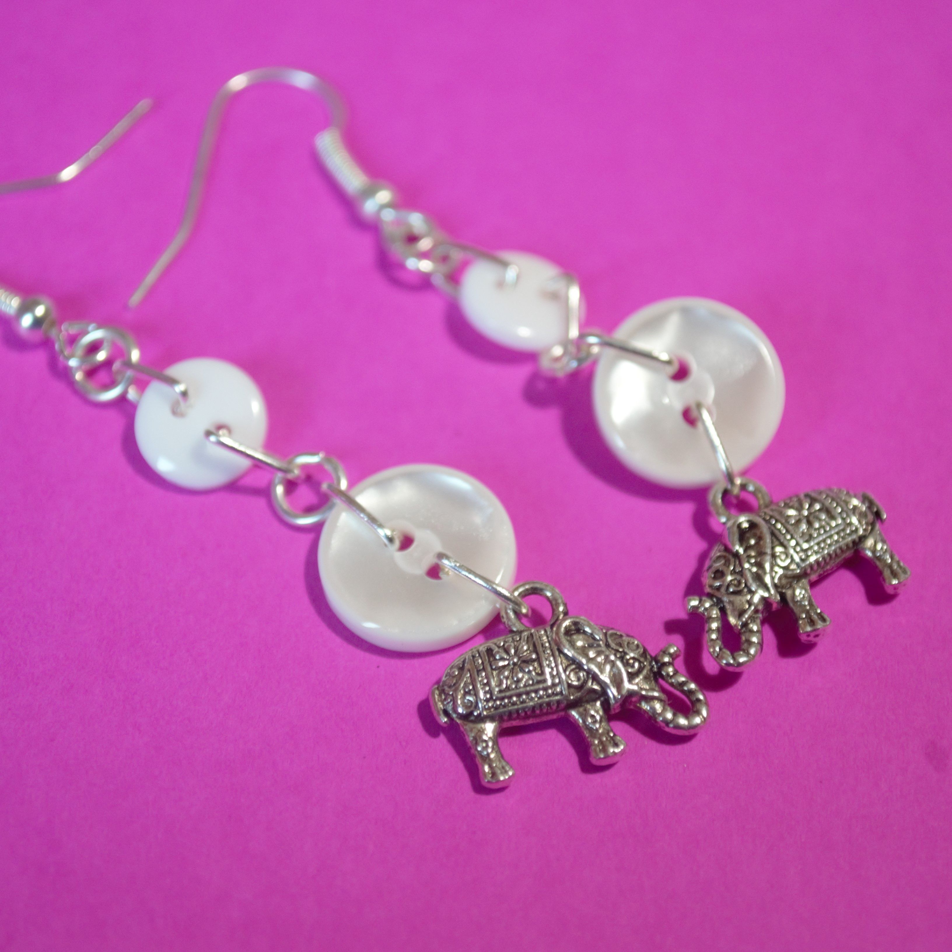 Elephant Two Button Charm Earrings