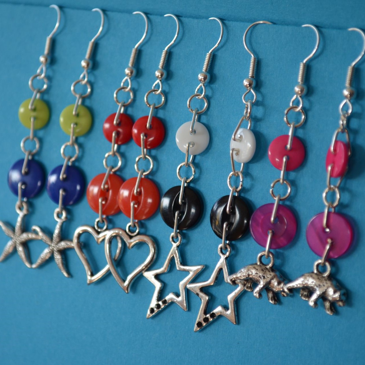 Star Two Button Charm Earrings