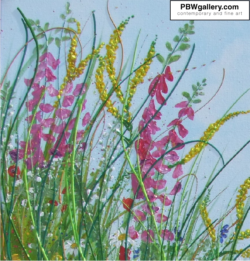 This original painting of a Five Acre wildflower meadow contains Foxgloves