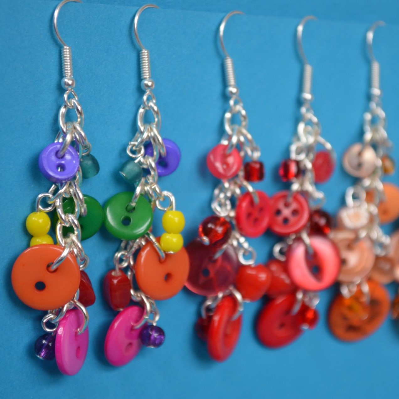 Rainbow Button & Bead Earrings