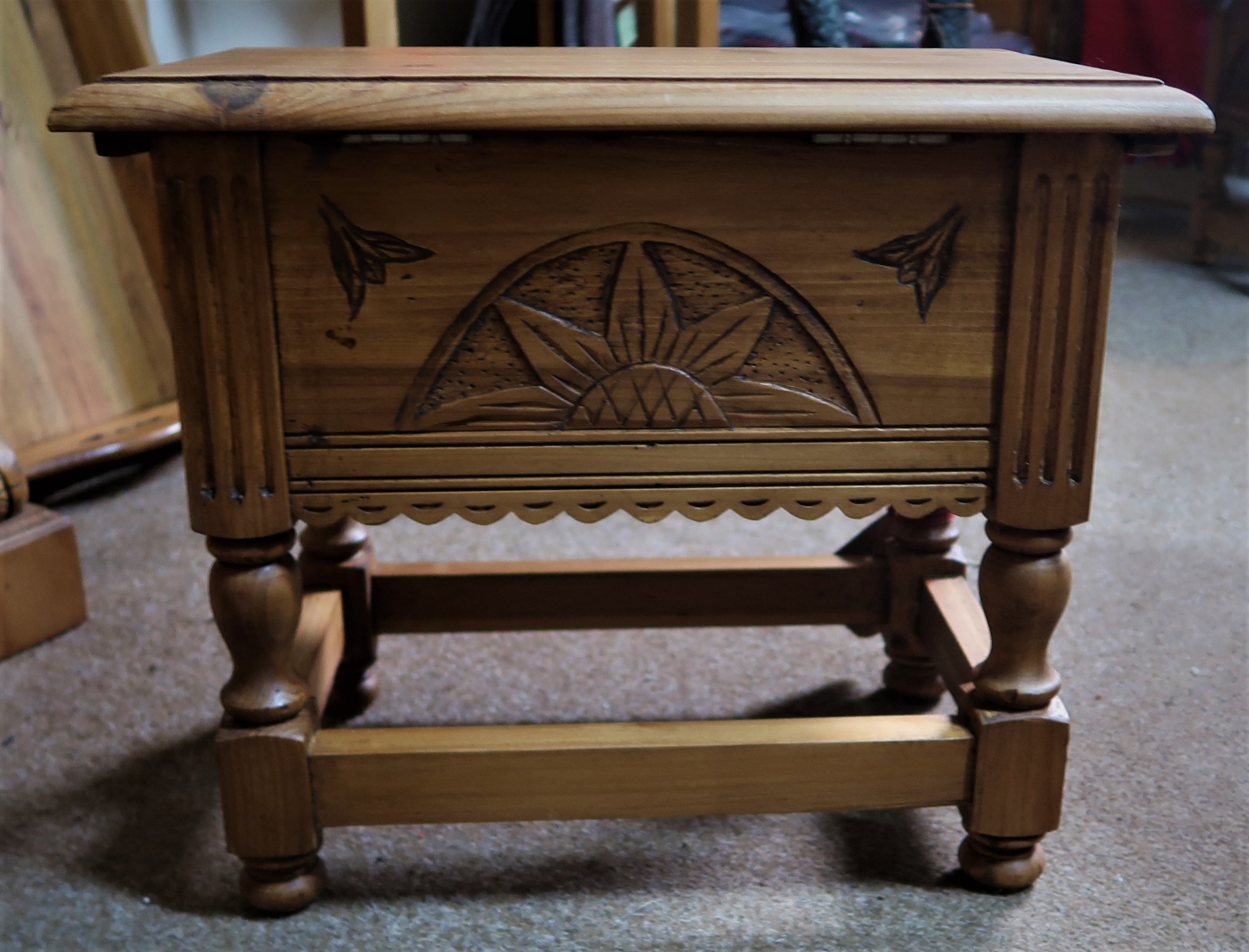 Reclaimed handmade storage stool/table. For occasional table or sewing/remotes storage.