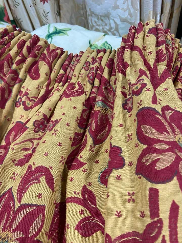 3 Pairs Red & Gold Long Country House Curtains W196 D310