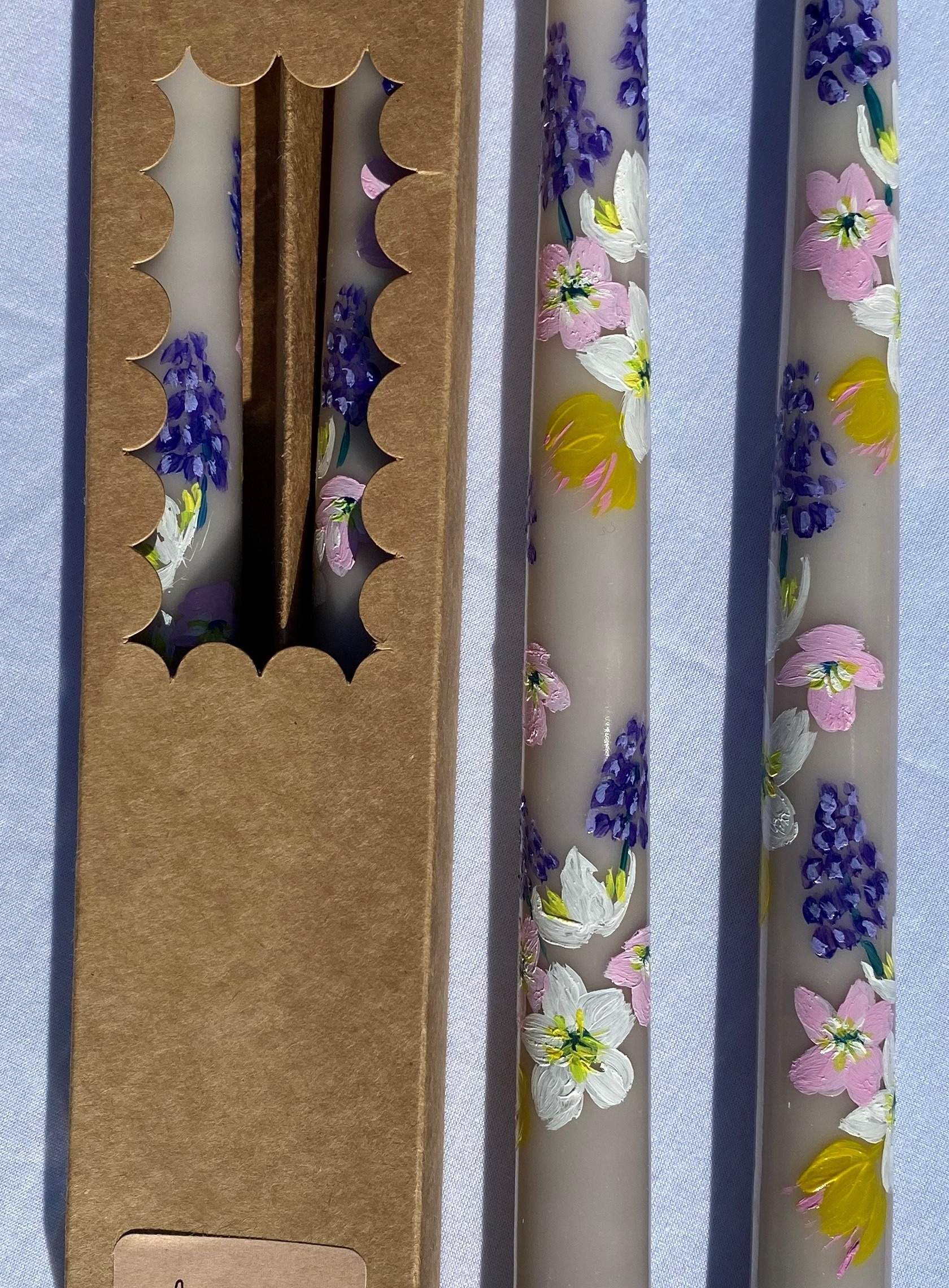 Hand painted Stearin tapered Candles- Bouquet