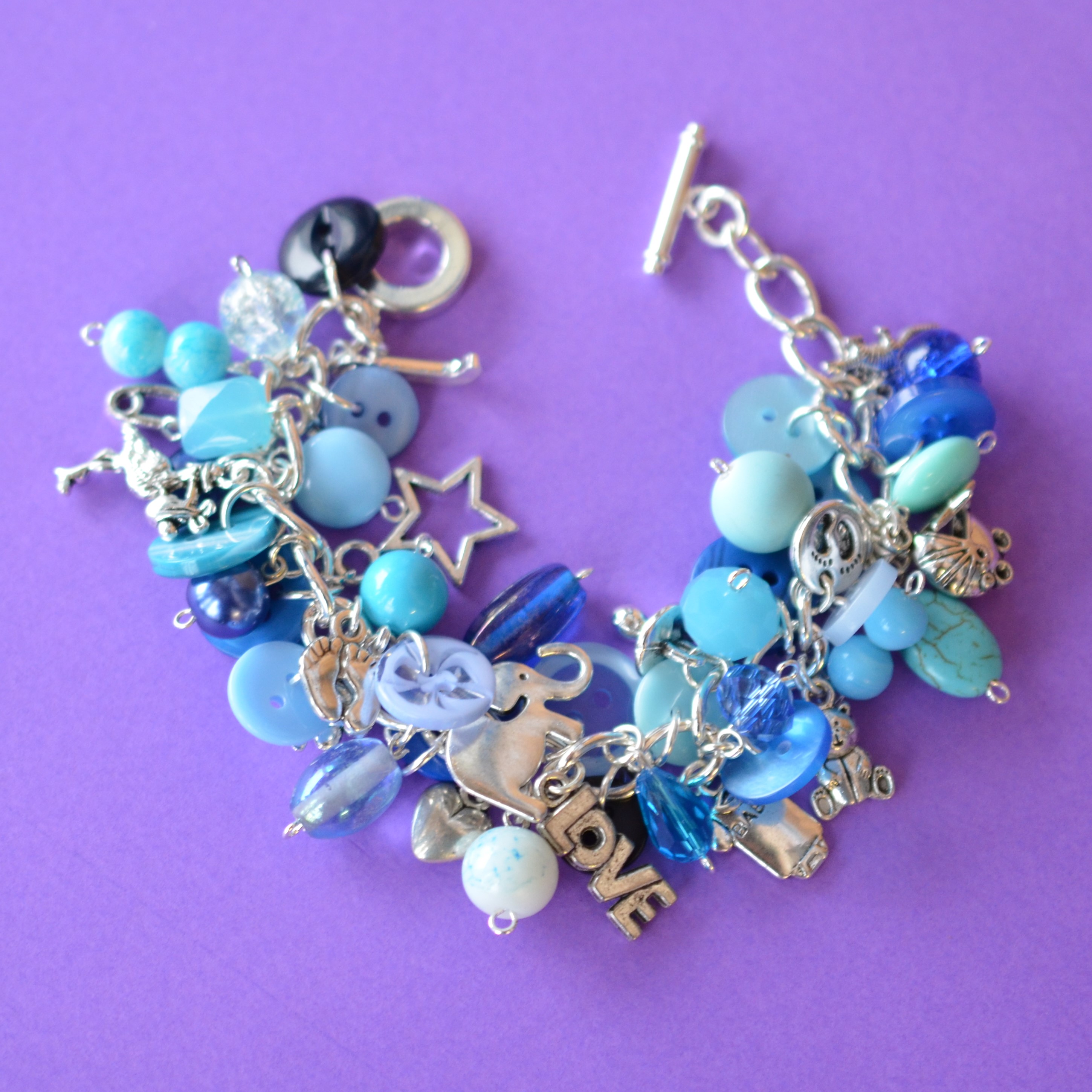 New Baby Baby Shower Button & Bead Charm Bracelet