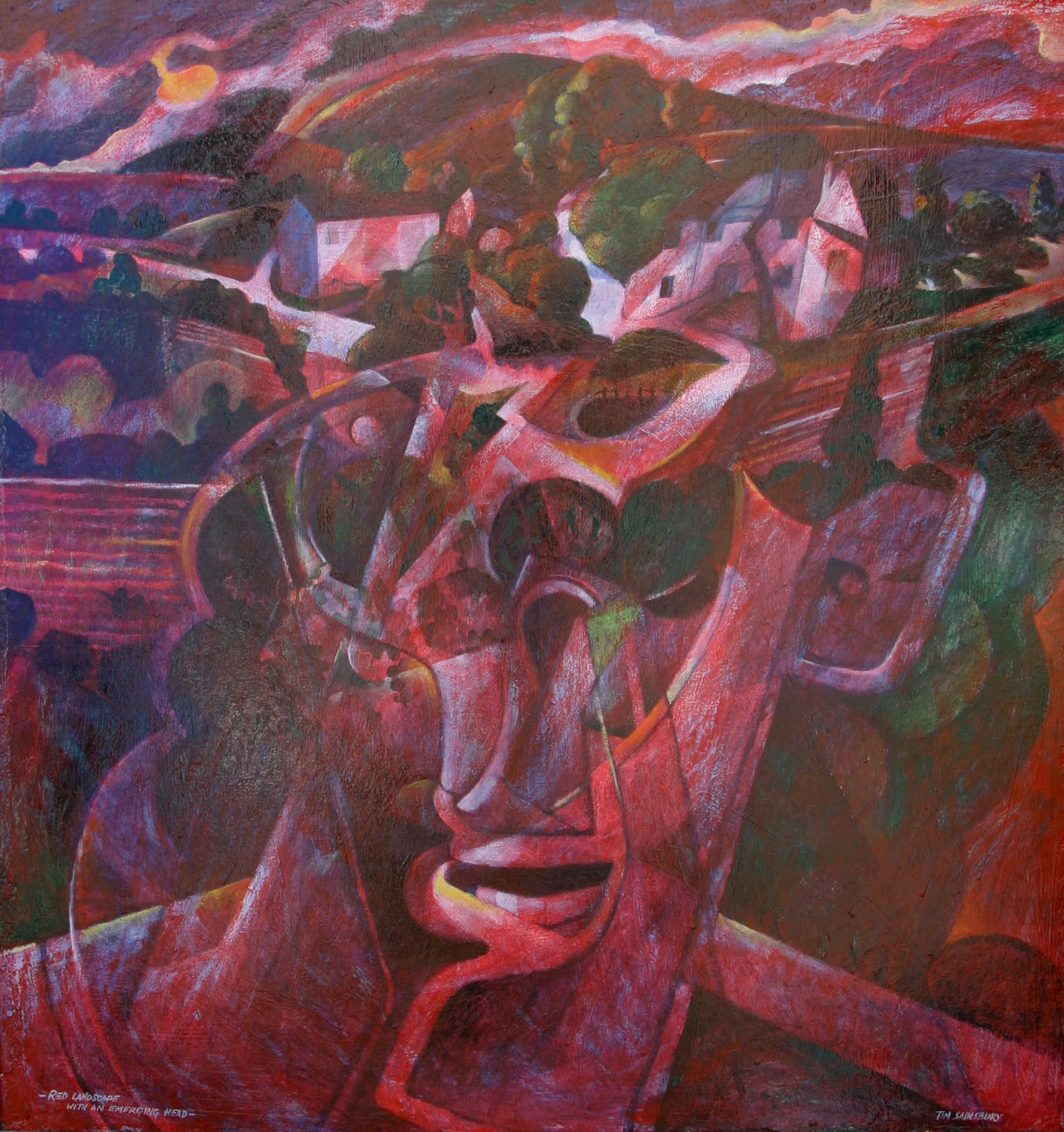 Red Landscape with Emerging Head