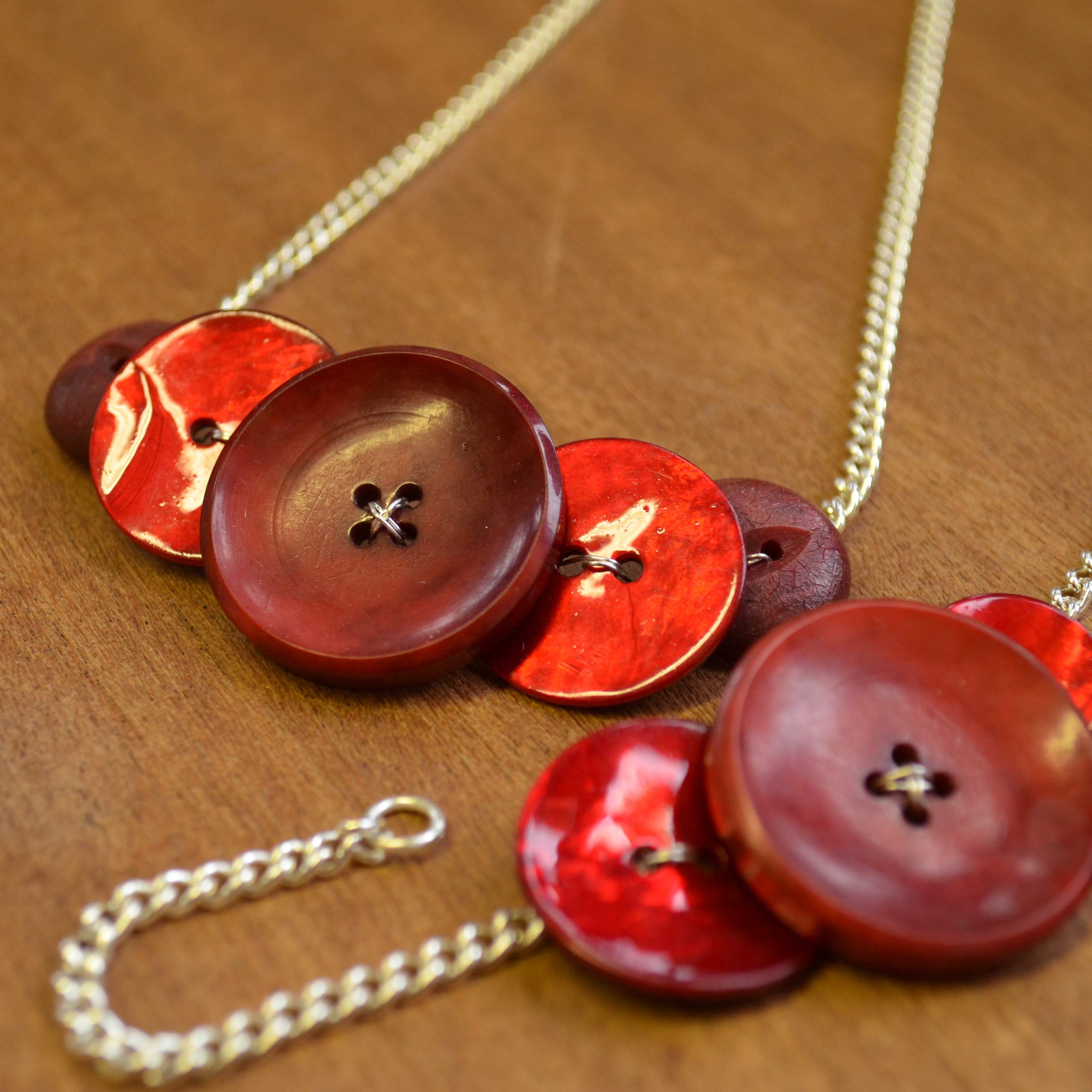 Red Five Button Necklace