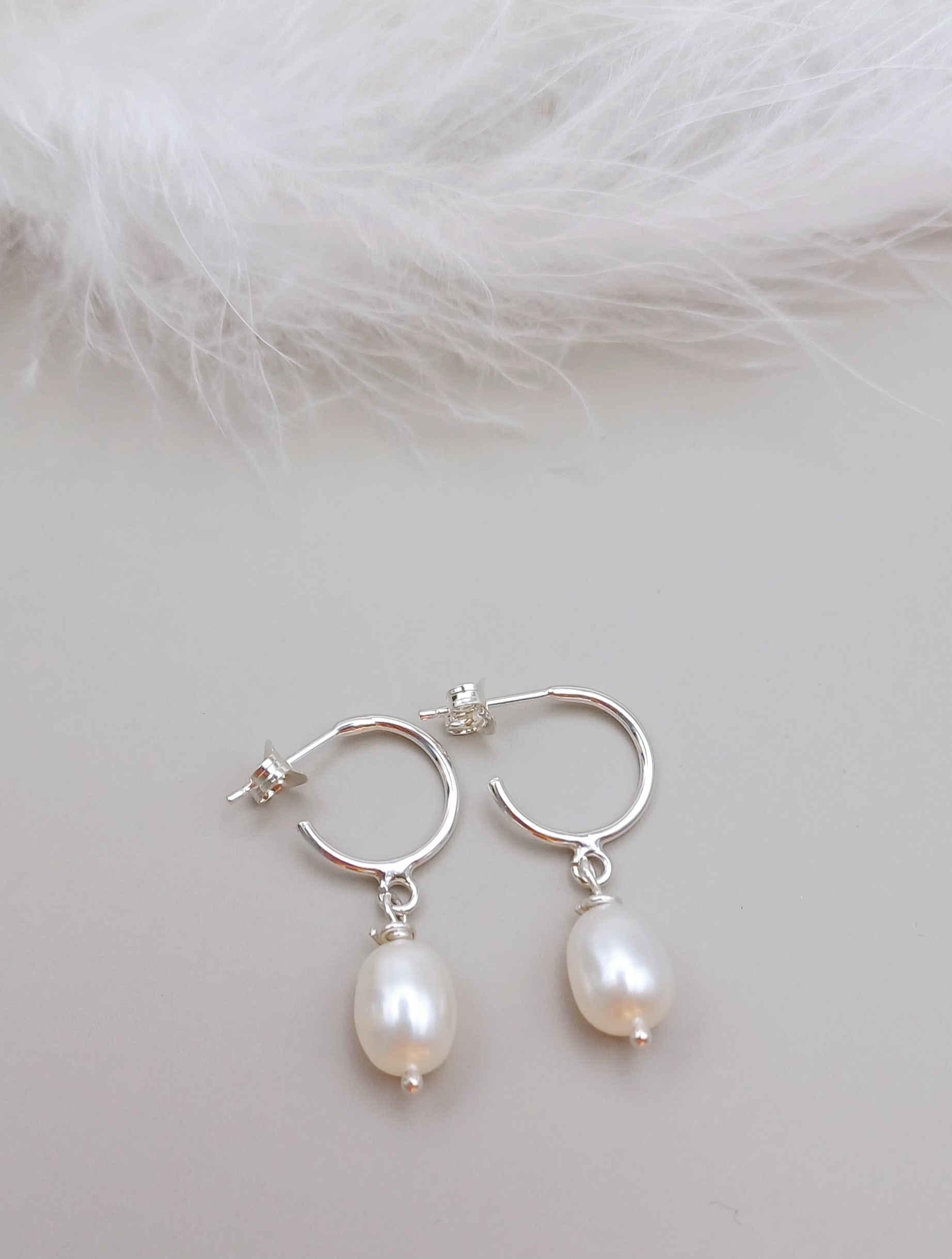 Silver Hoop Pearl Stud Earrings