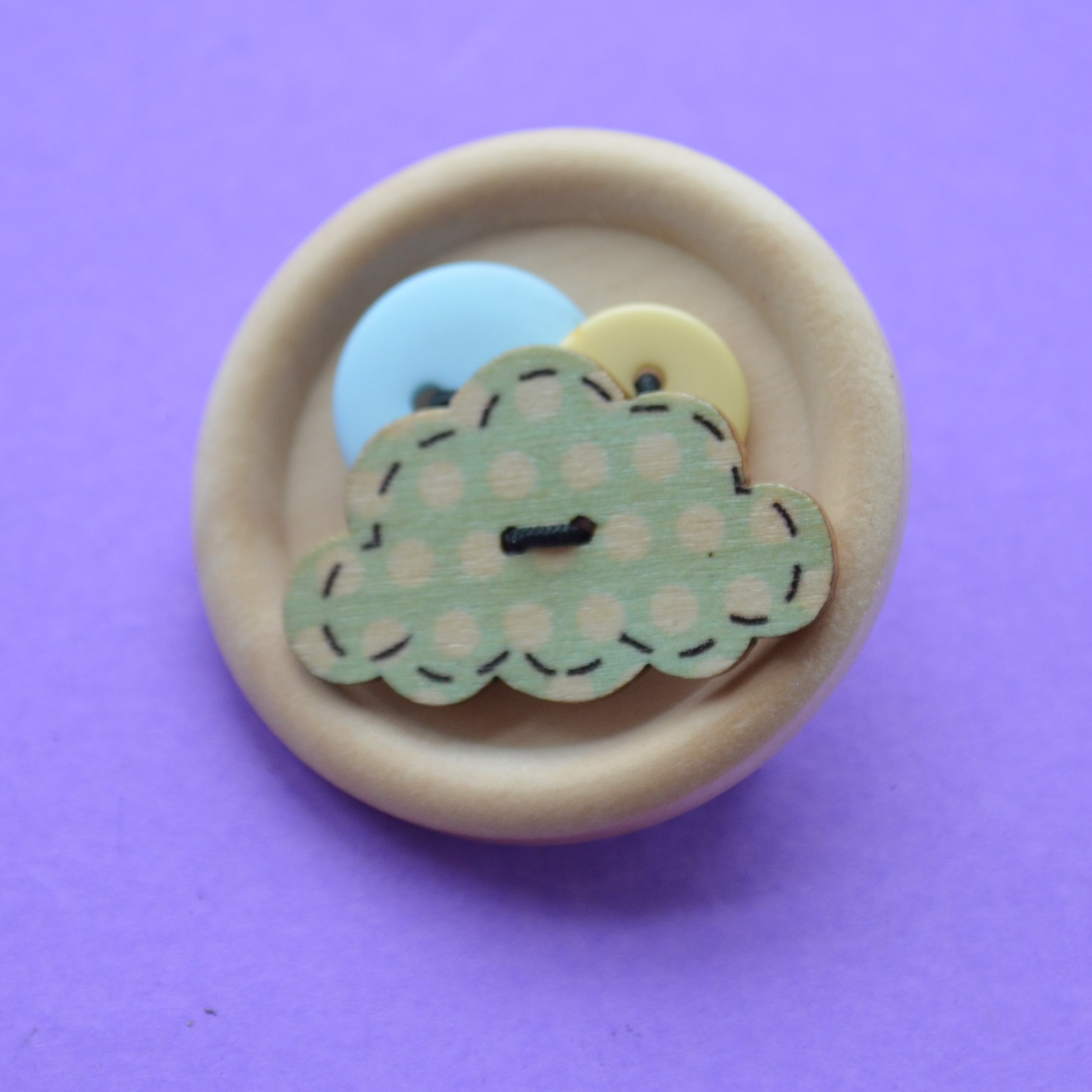 Cloud Wooden Button Brooch