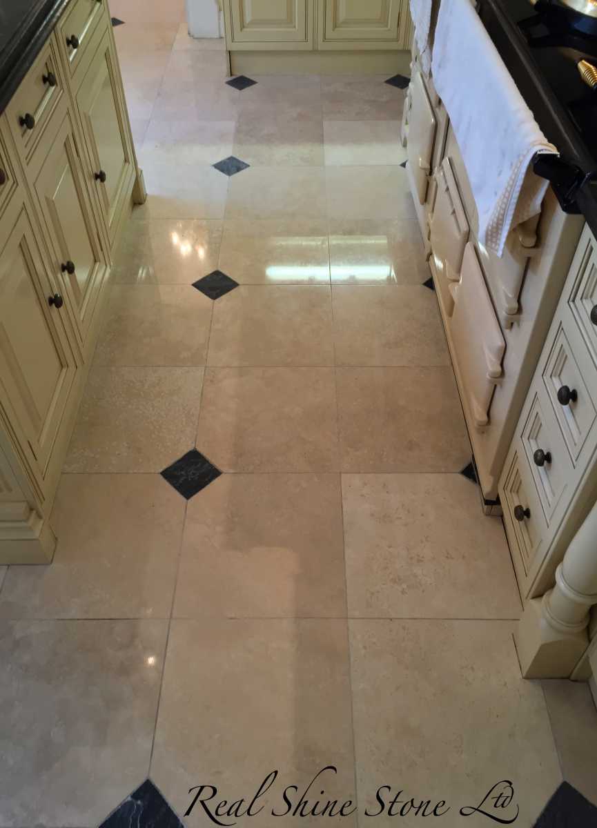 Travertine floor polishing and sealing - picture after