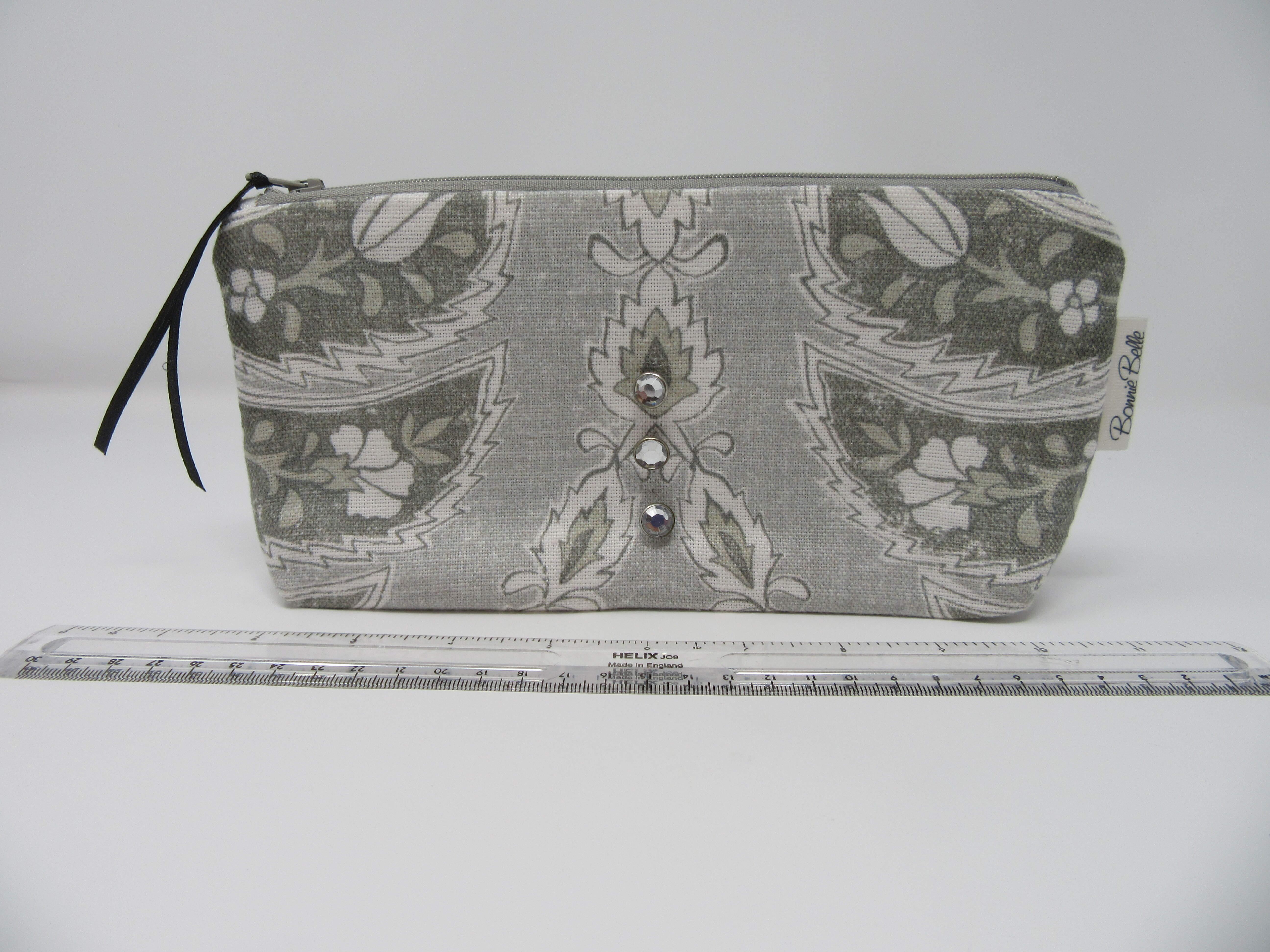 Long grey patterned bag with crystal buttons (1)