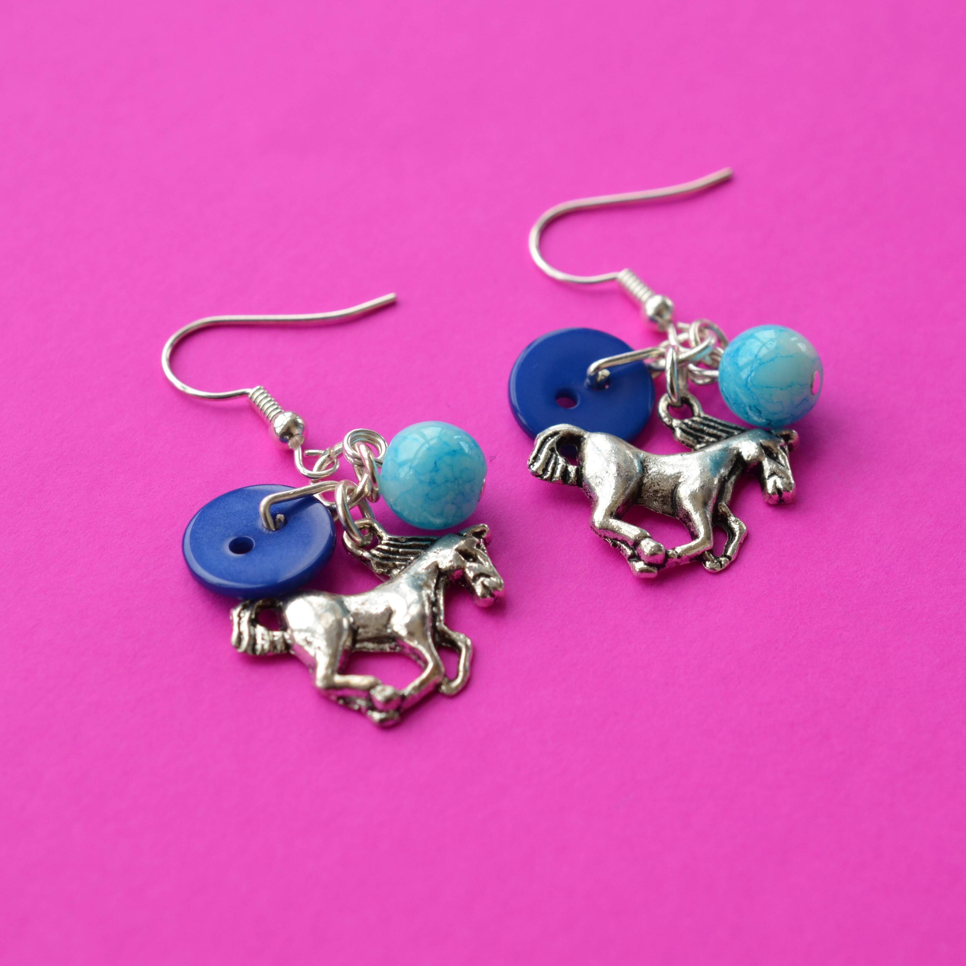 Horse Cluster Button Charm Earrings