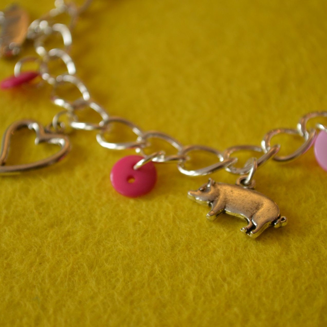 Pig Button Charm Bracelet