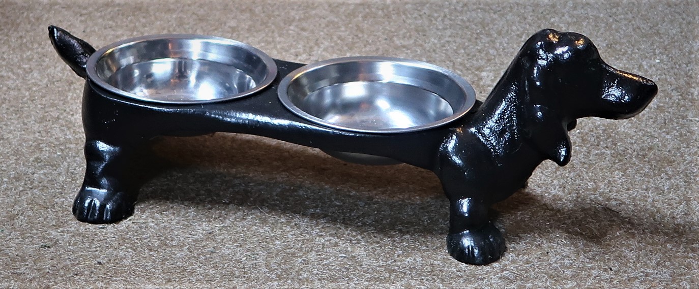 Cast iron dog dishes.