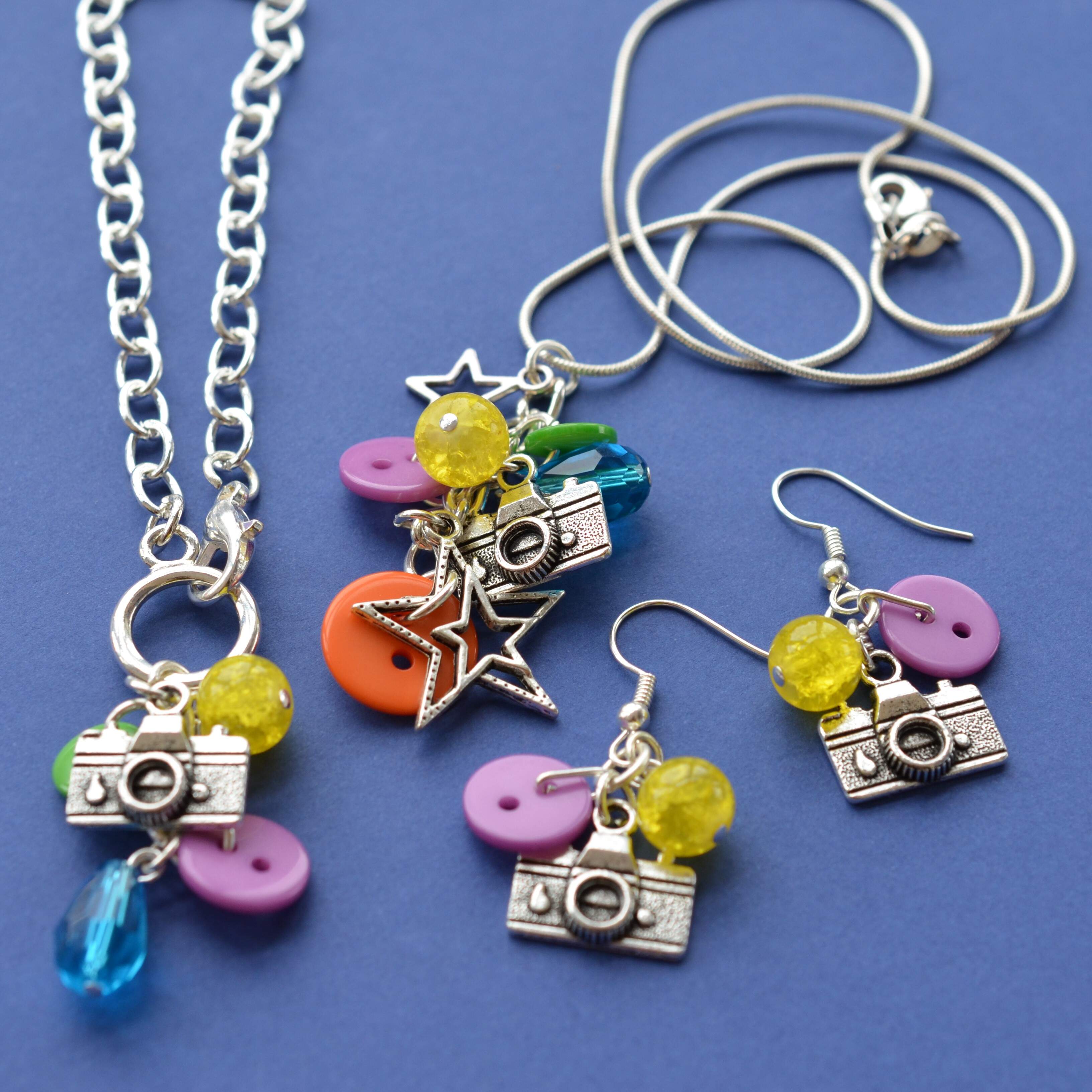 Camera Cluster Button Charm Earrings
