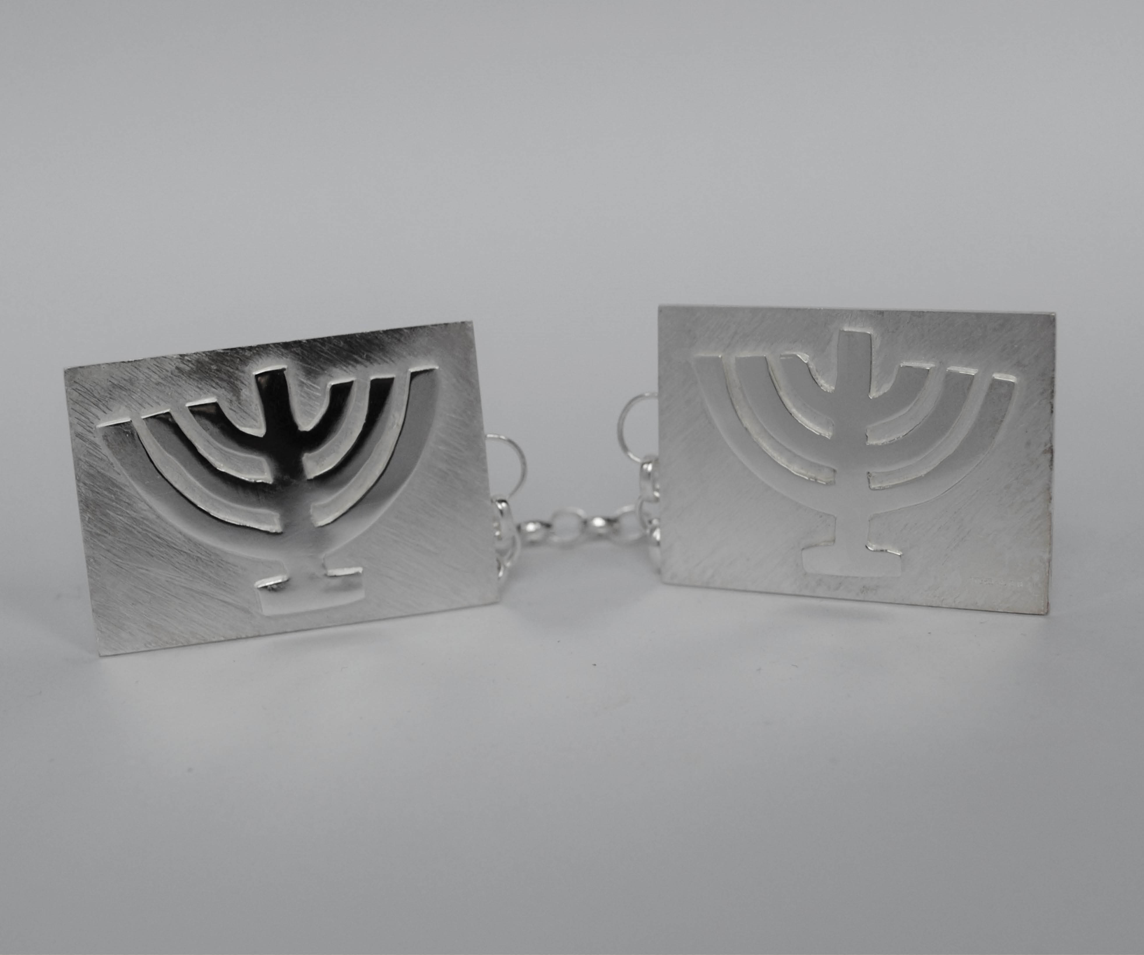 Silver Tallit Clips - Menorah Design (applied)
