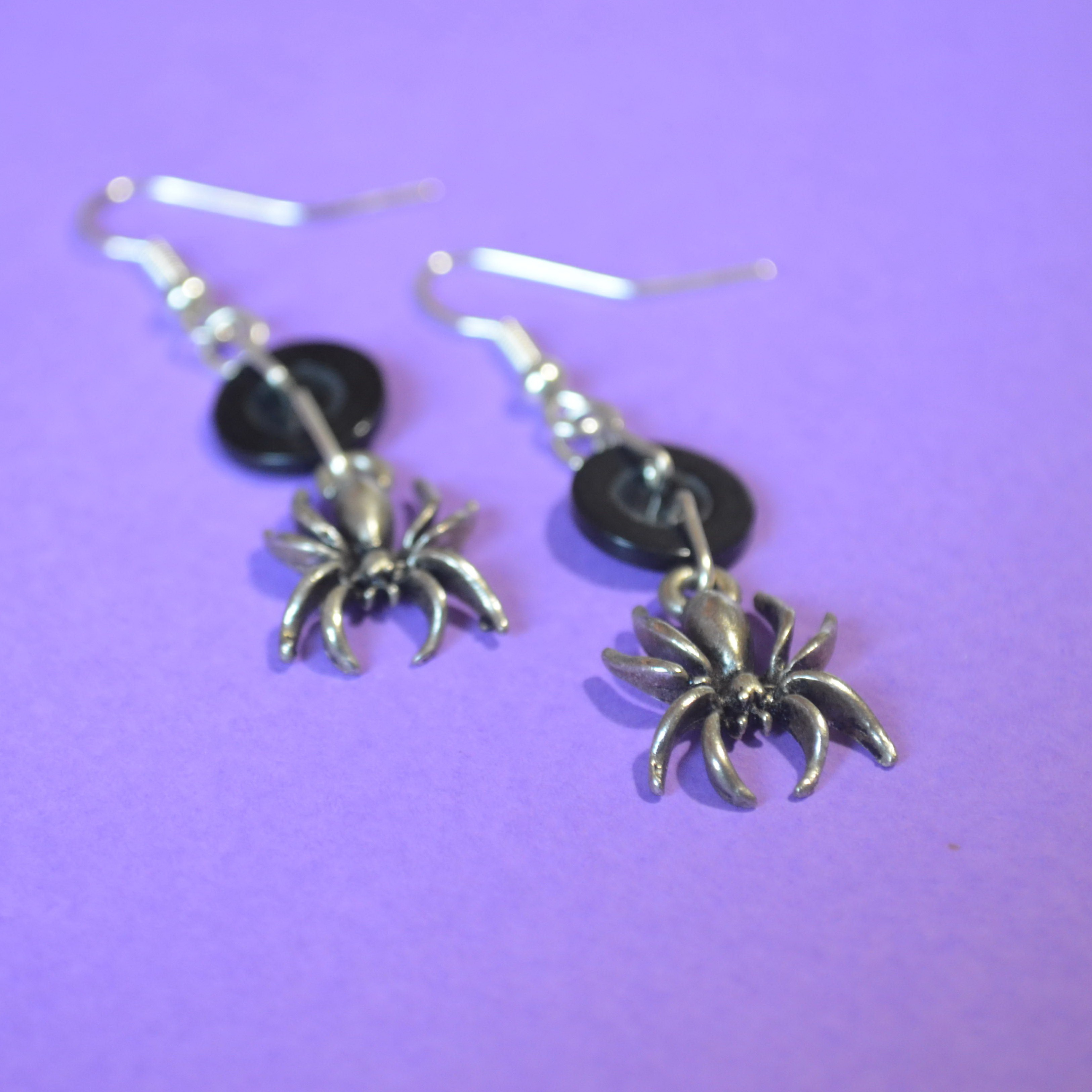 Spider One Button Charm Earrings