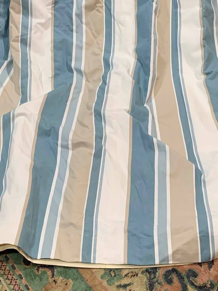 Various Cream/Blue striped Pinch Pleat Interlined Curtains