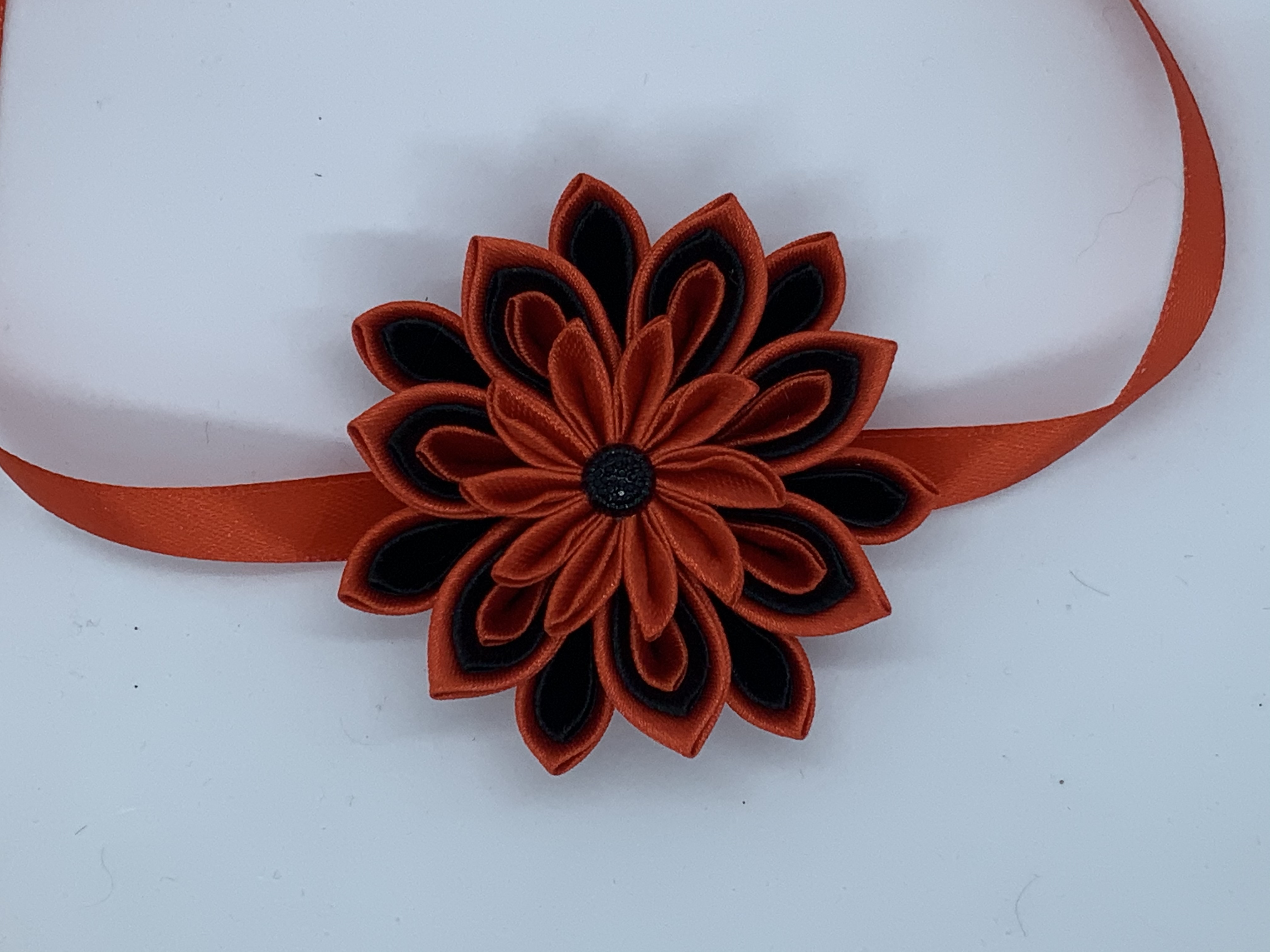 Satin Kanzashi decorative dog collar (6-7cm flower)