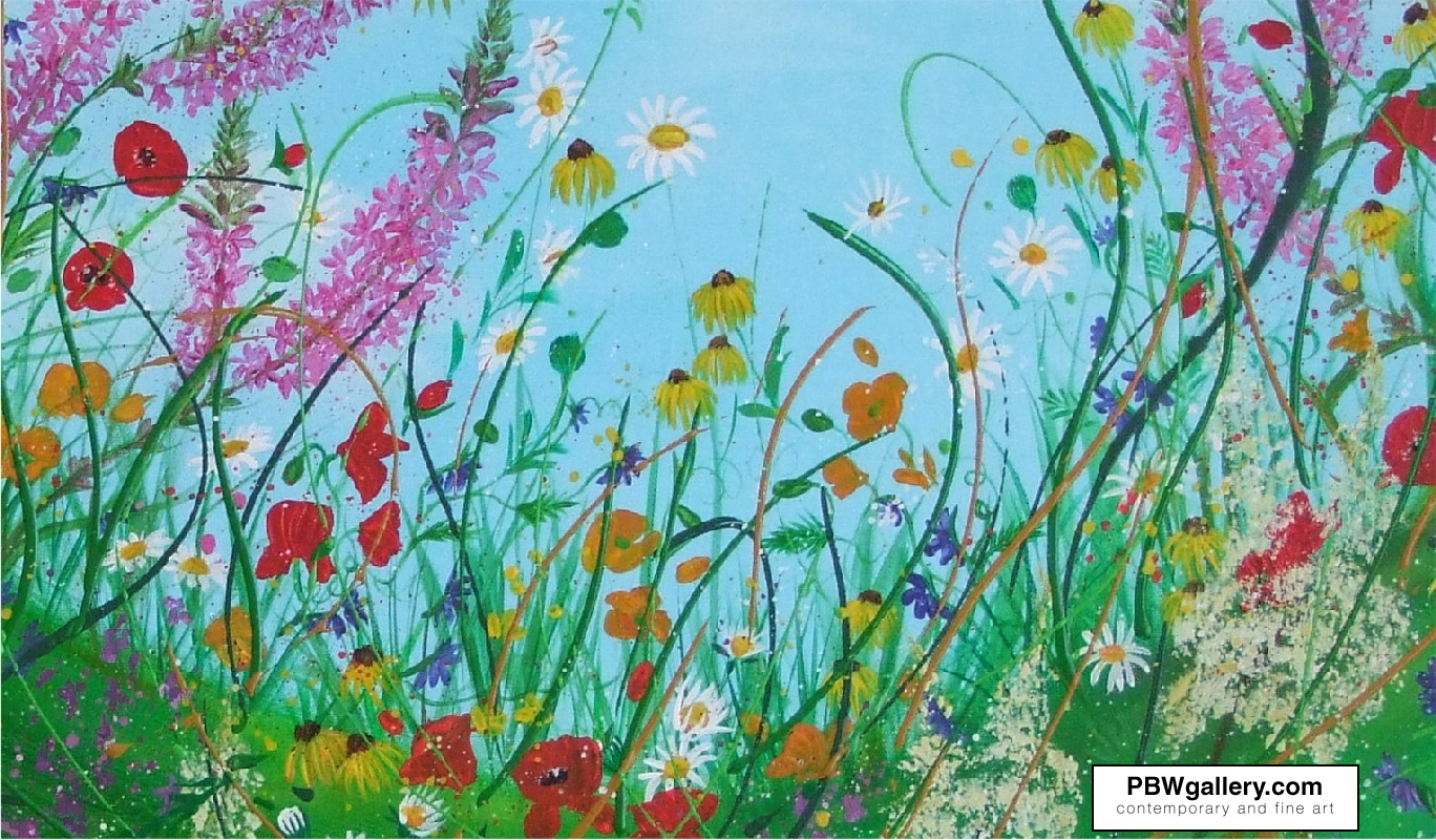 A 5 Acre Wildflower Meadow original painting containing Meadowsweet and Purple Loosestrife