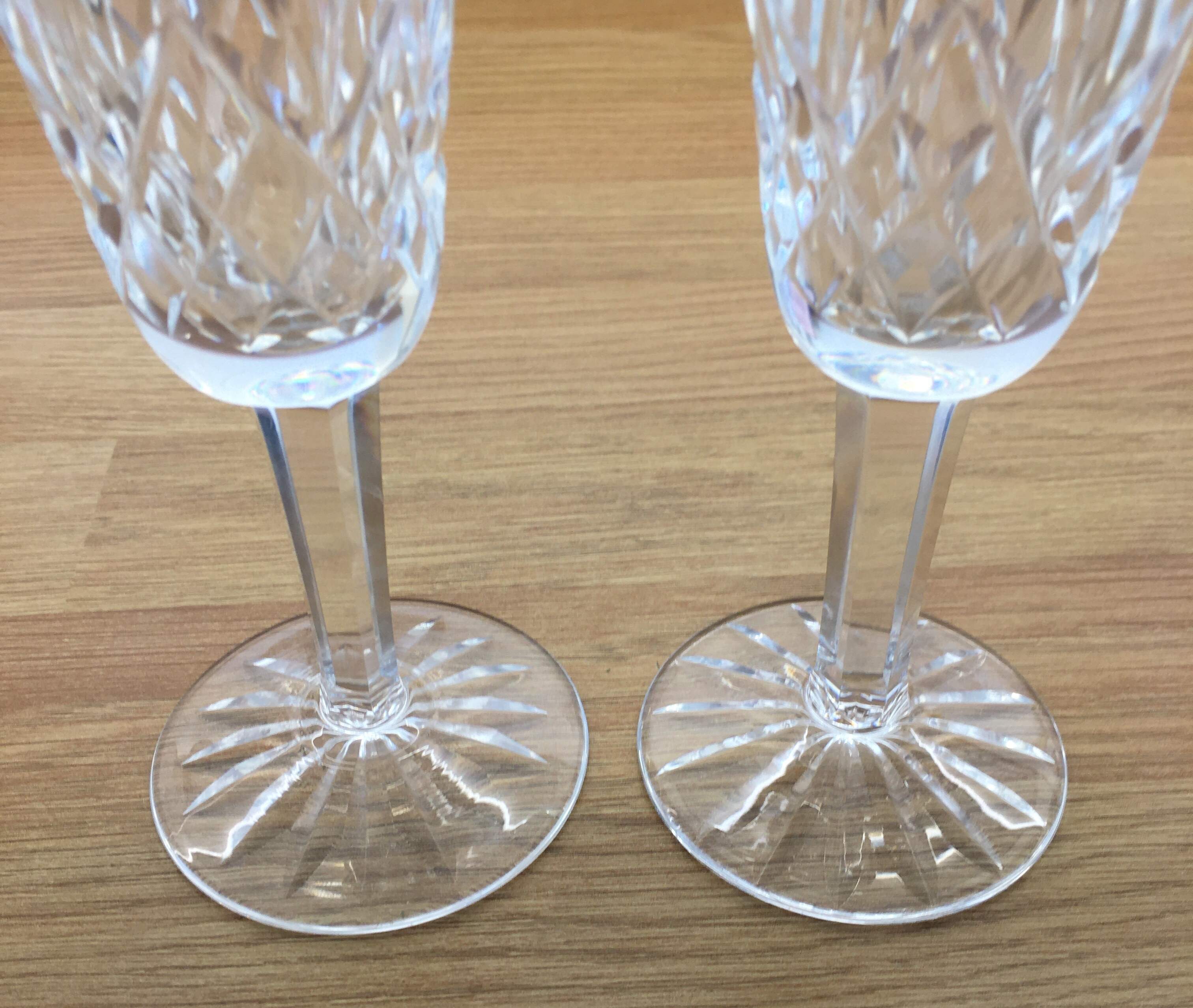Pair of Waterford Lismore Champagne Flutes 18.5cms Tall