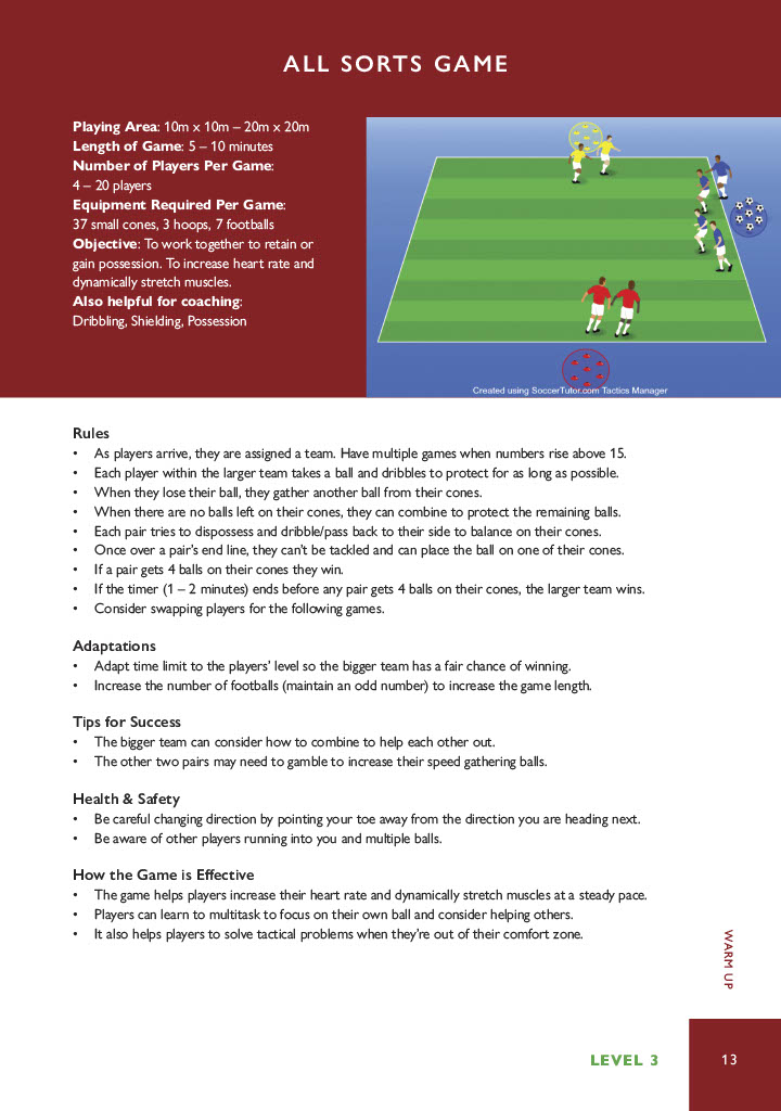 A warm up game that combines dribbling and passing with teamwork  and decision making.