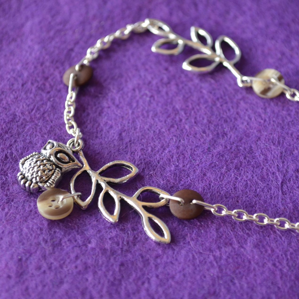 Brown Owl & Leaves Necklace