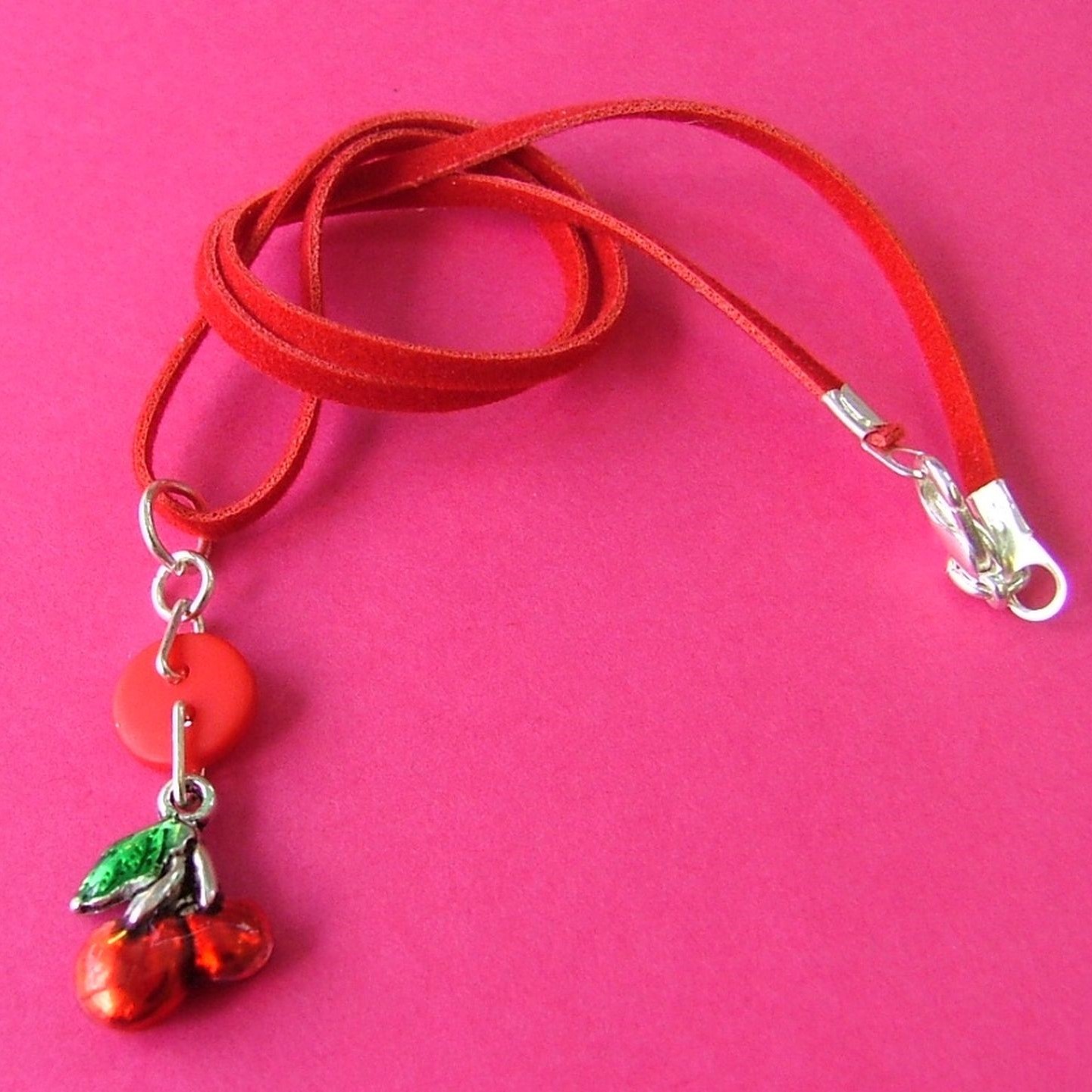 Cherry Child’s Button Charm Necklace