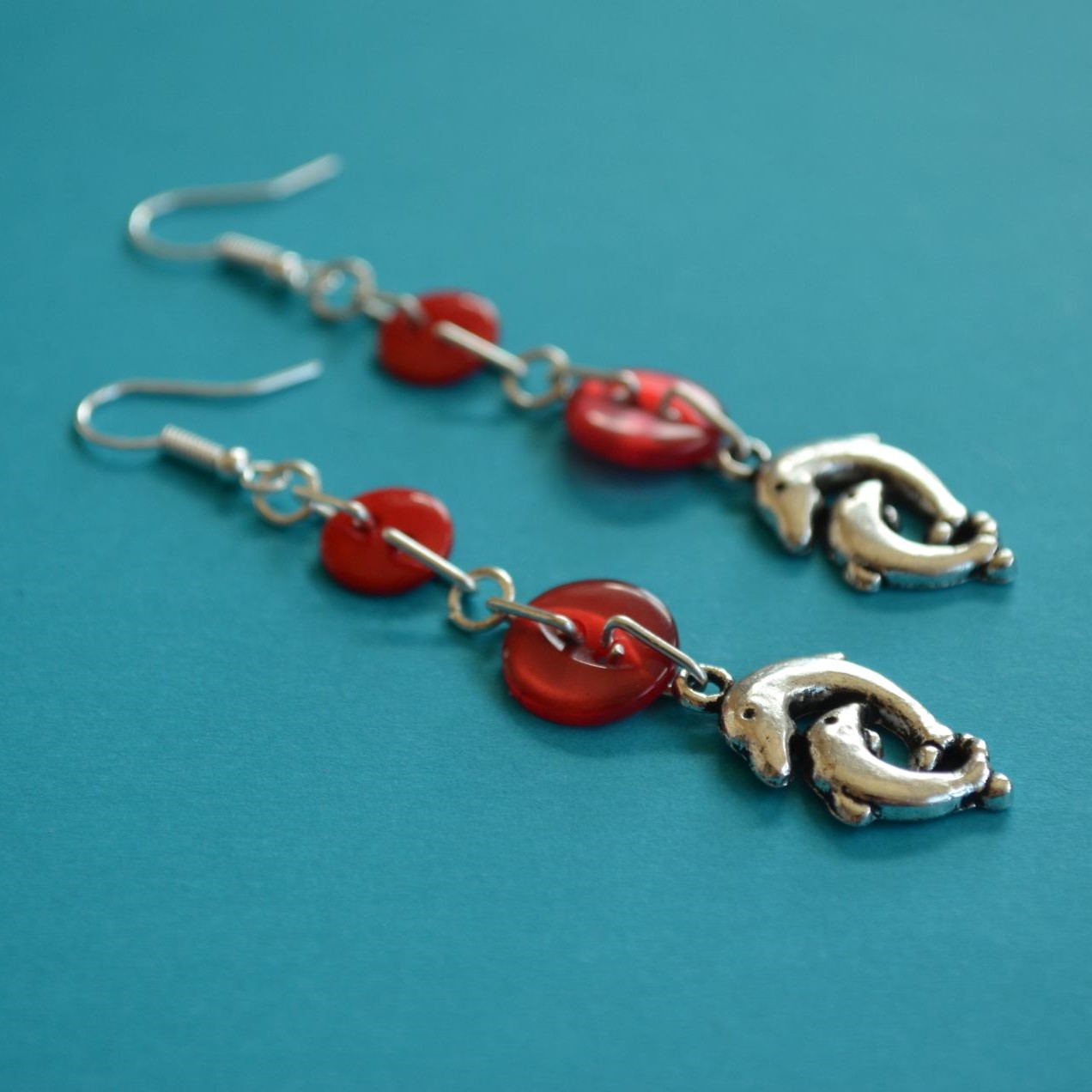 Dolphin Two Button Charm Earrings