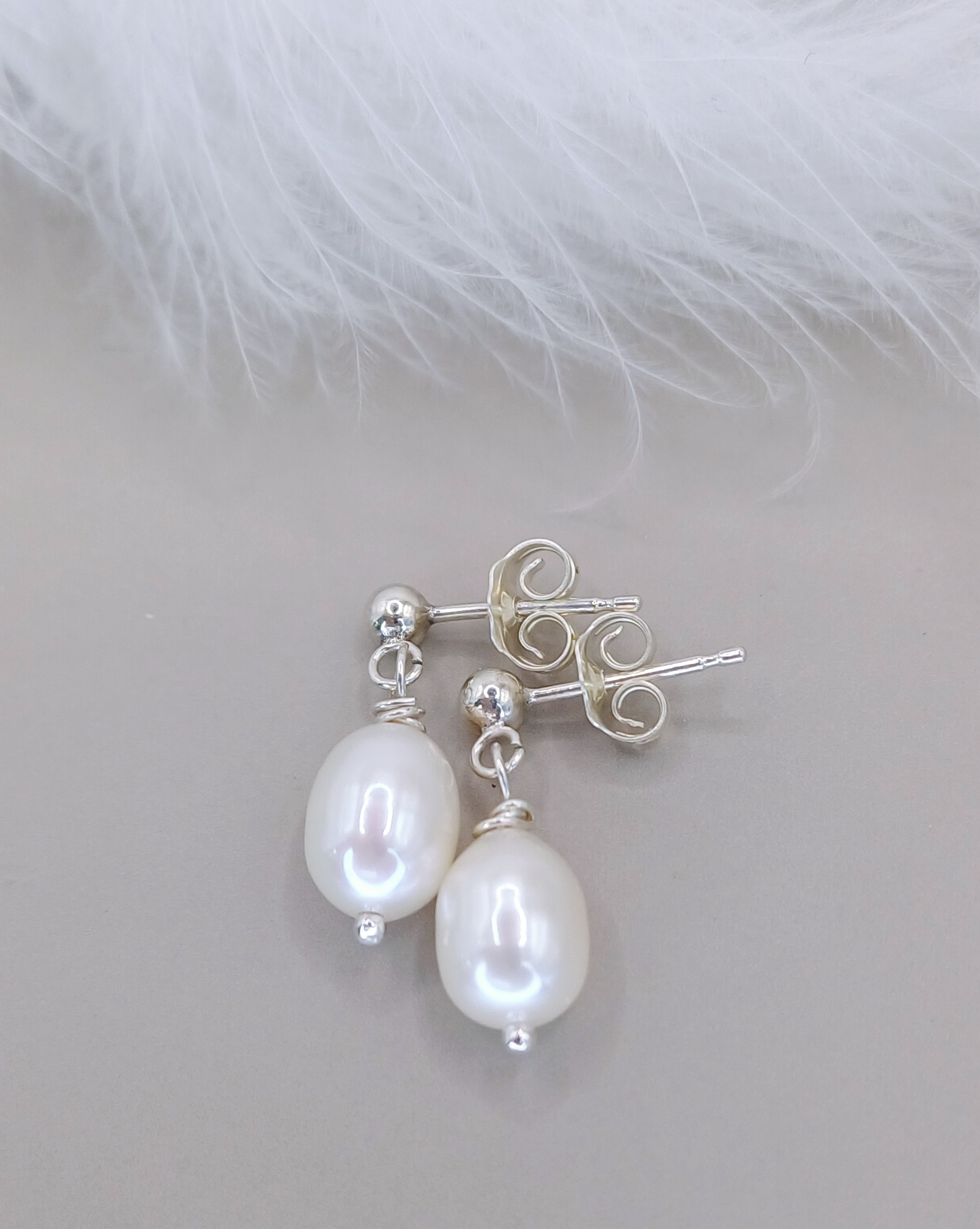 EARRINGS - Sterling Silver Pearl Drop Stud Earrings