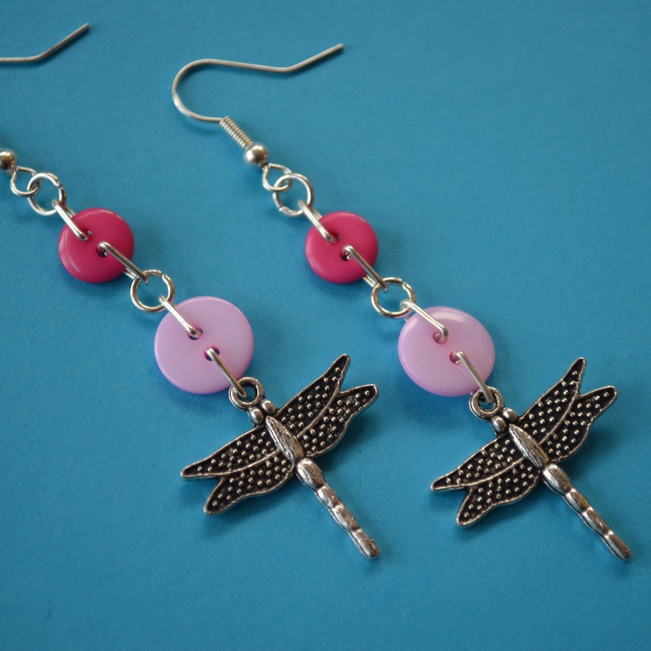Dragonfly Two Button Charm Earrings