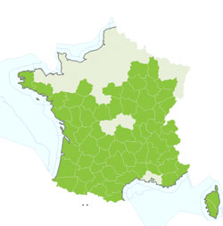 Map western whip snake France