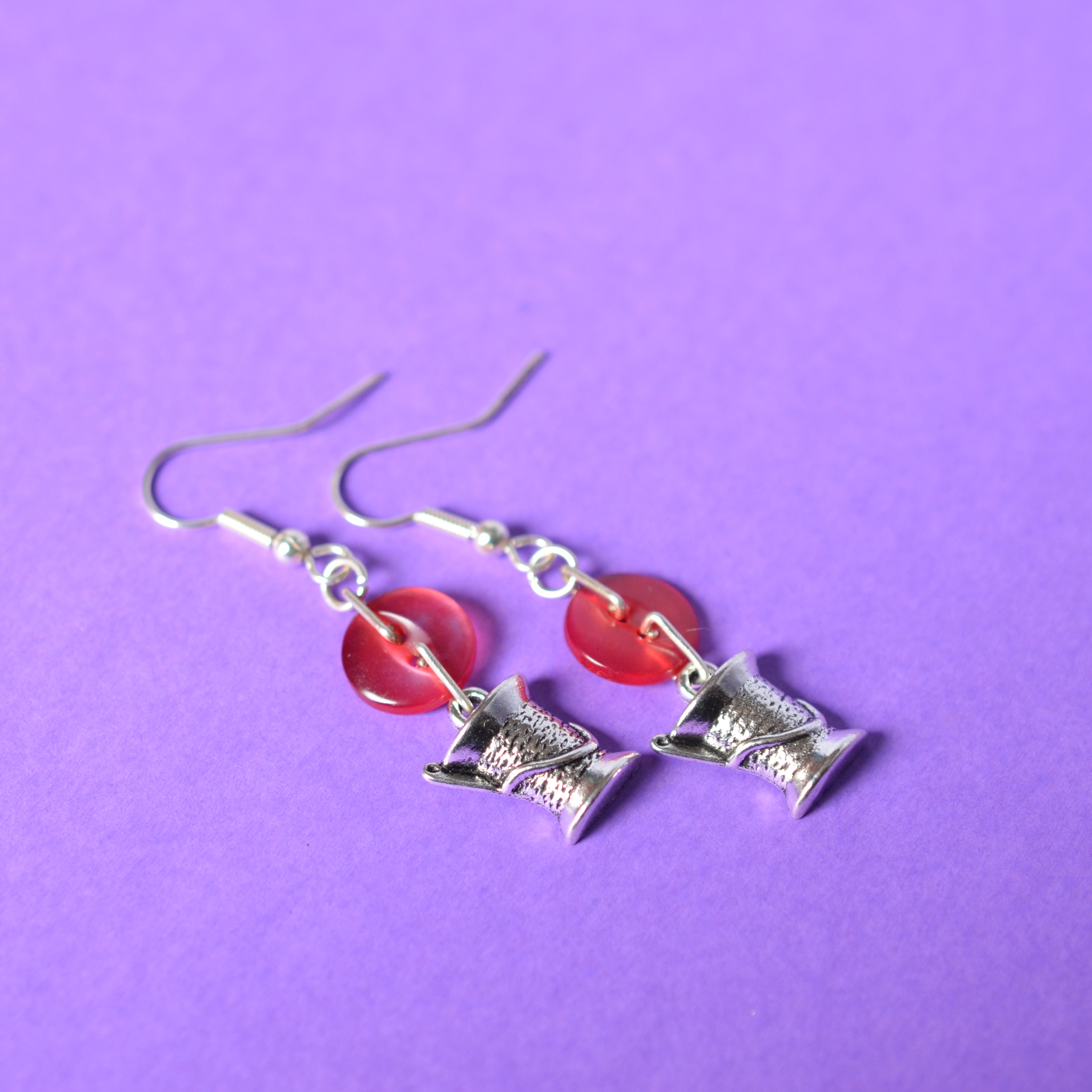 Sewing Thread One Button Charm Earrings