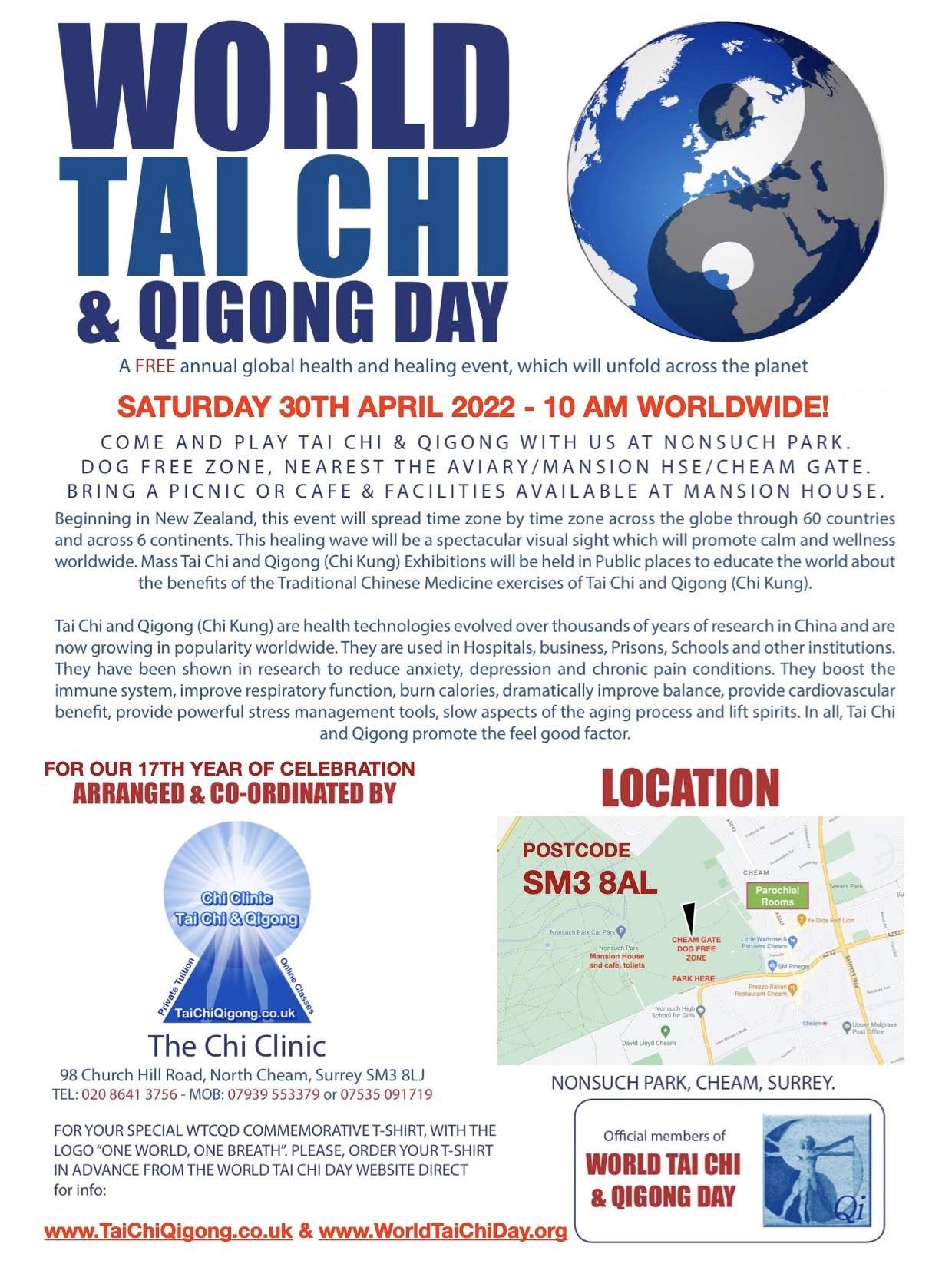 World Tai Chi Day, Tai Chi, Qigong, events in Nonsuch, Events in Cheam, Fitness,