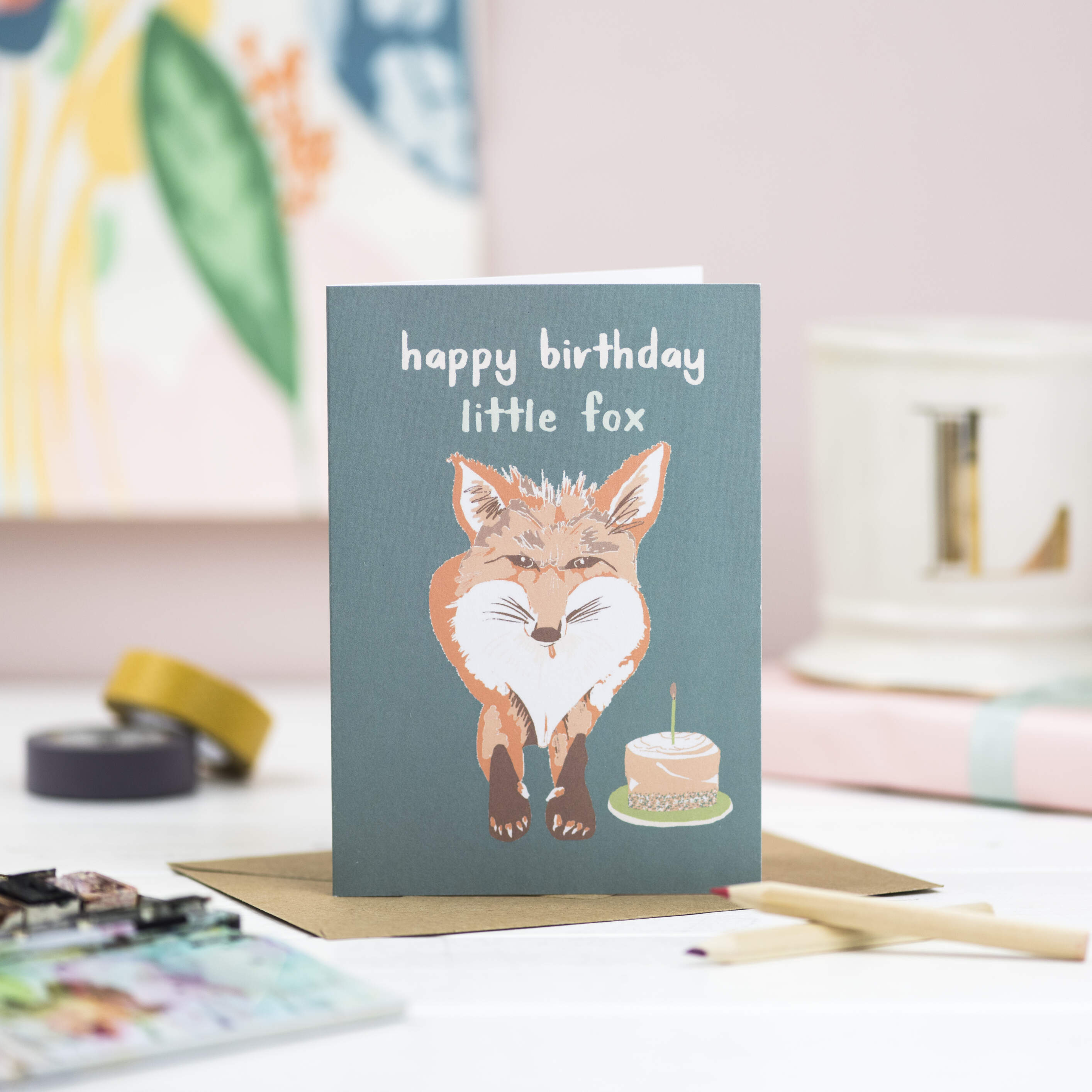 Happy Birthday little fox greetings card
