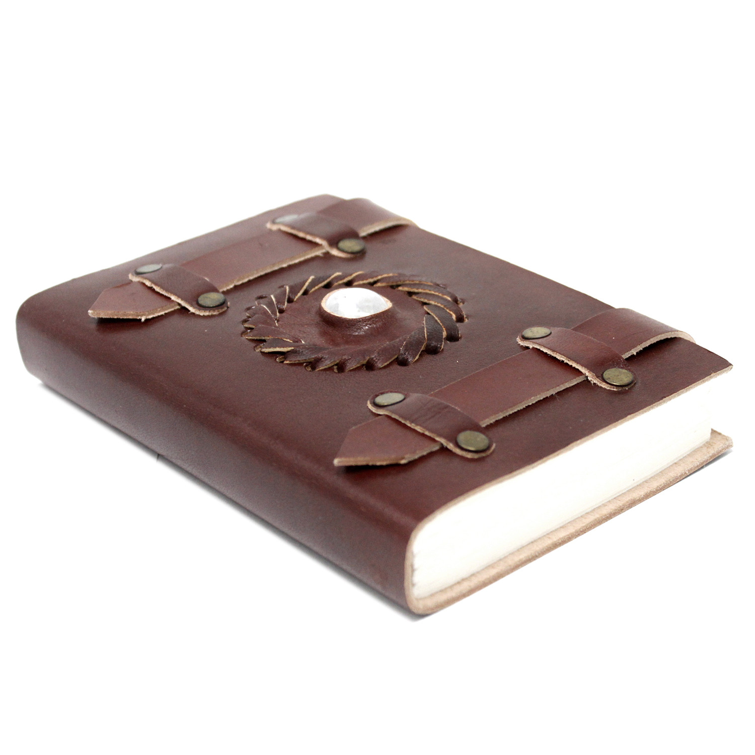 Leather notebook with Moonstone (6x4")