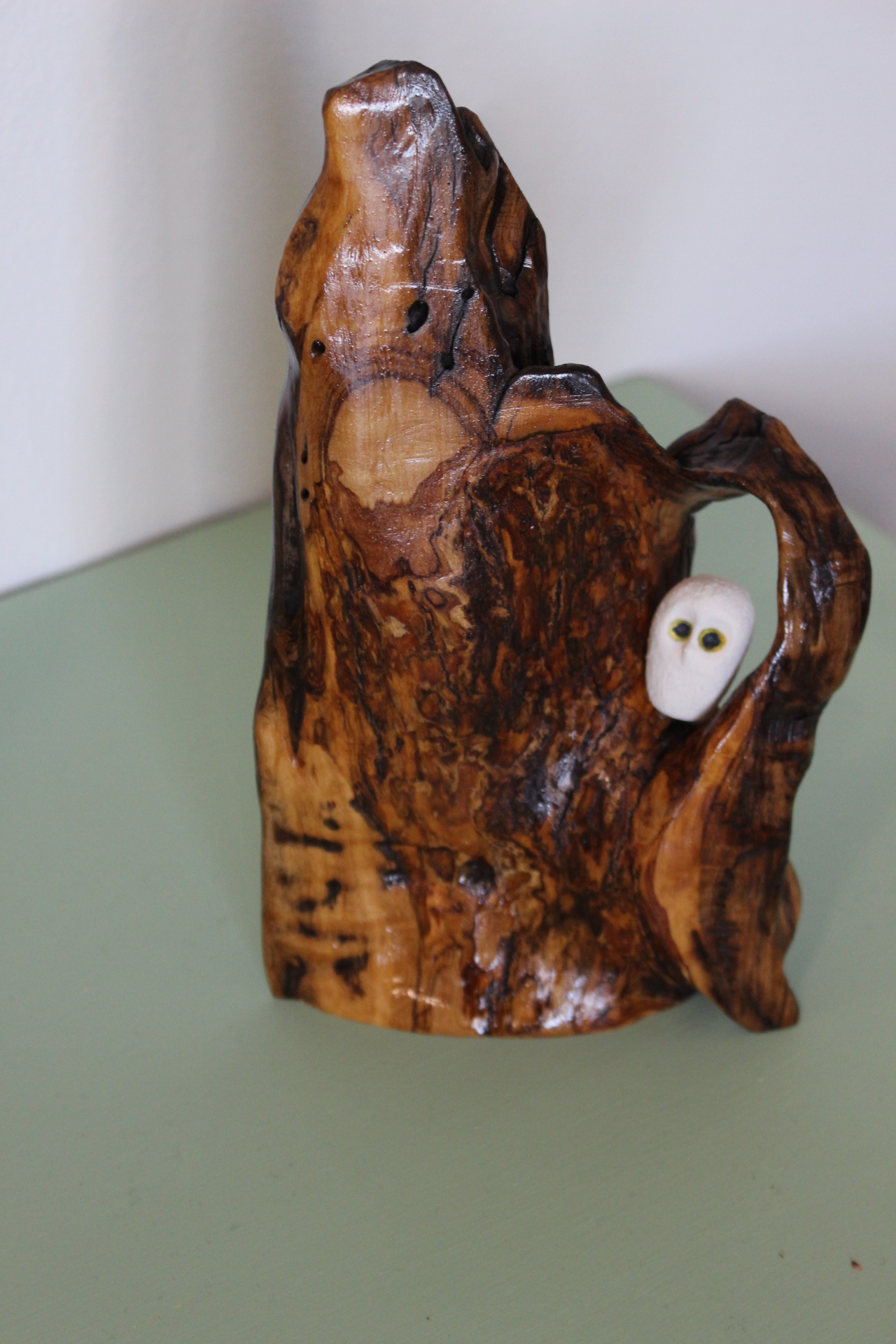 Olive wood miniature owl perch