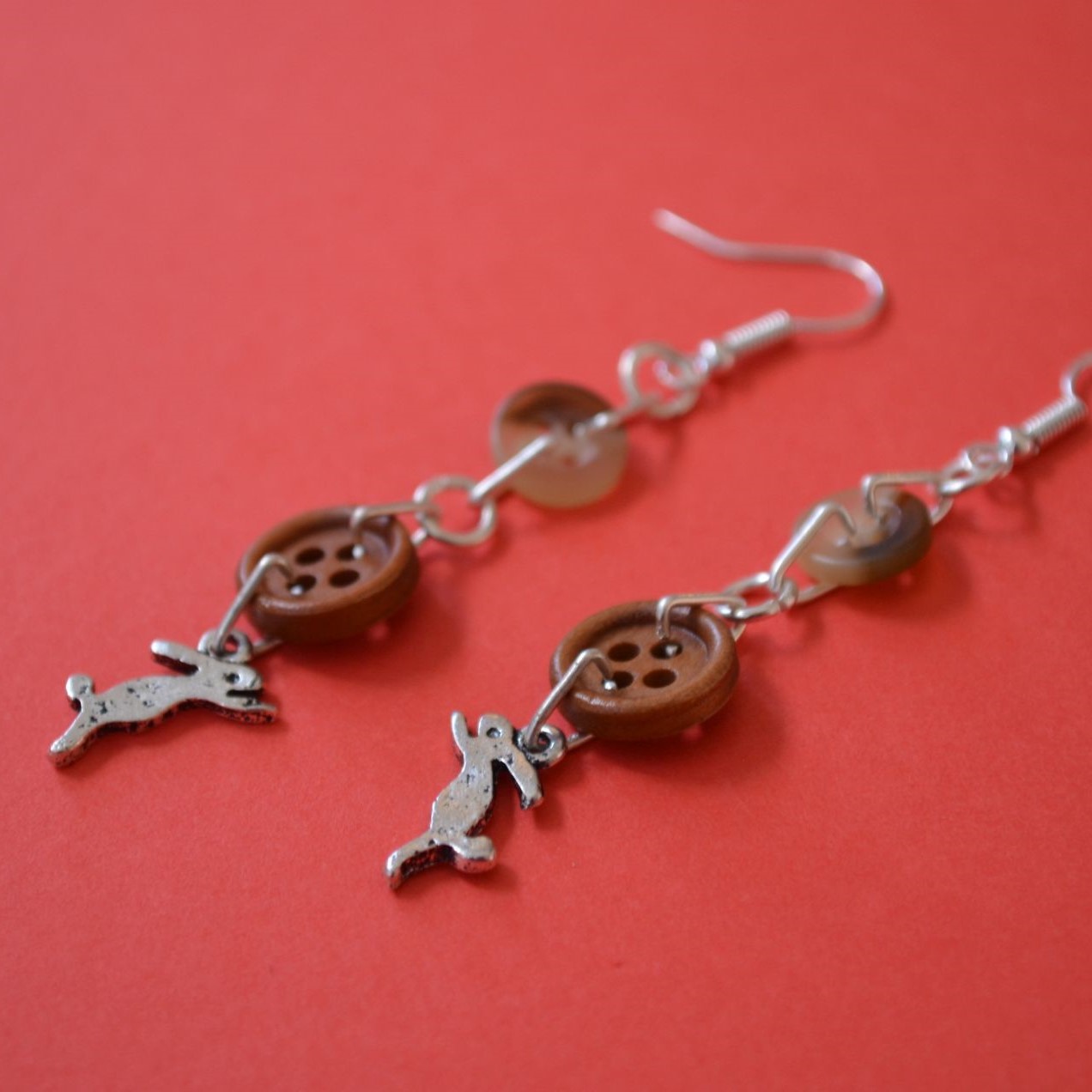 Hare Two Button Charm Earrings