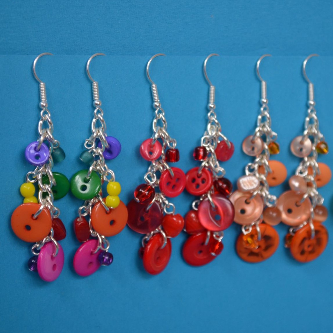 Orange Button & Bead Earrings