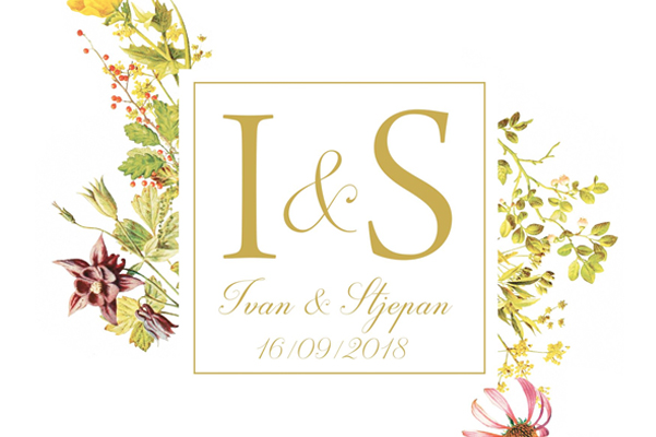 Wedding Invite Emblem Design for Ivan & Stjepan, Botanical Influence.