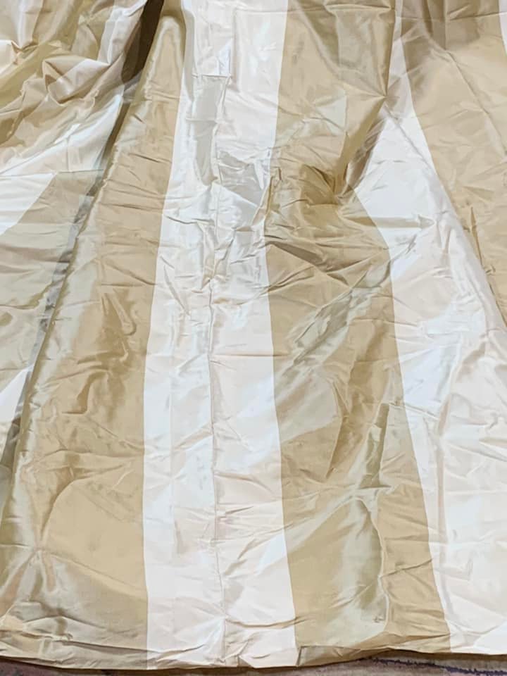 3 Pairs Cream/Gold Inverted Pleat Silk Curtains W250 D242