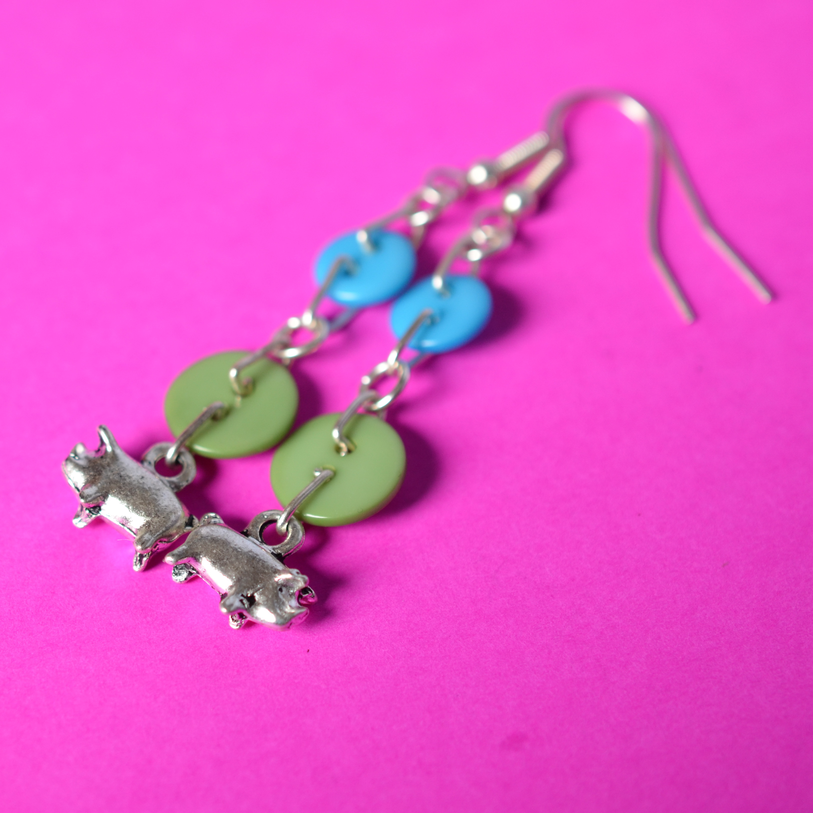 Pig Two Button Charm Earrings