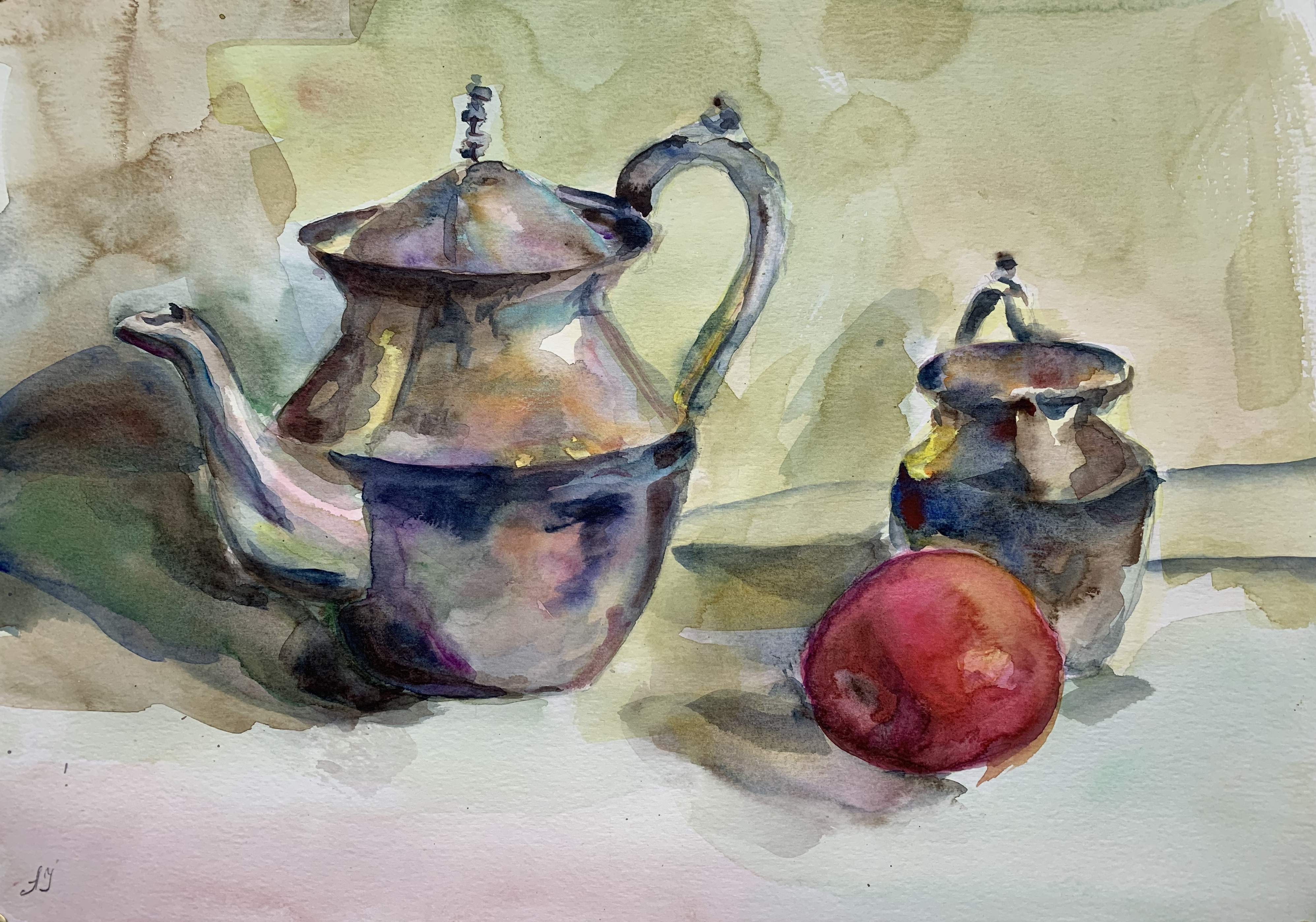 Still life with silver pots