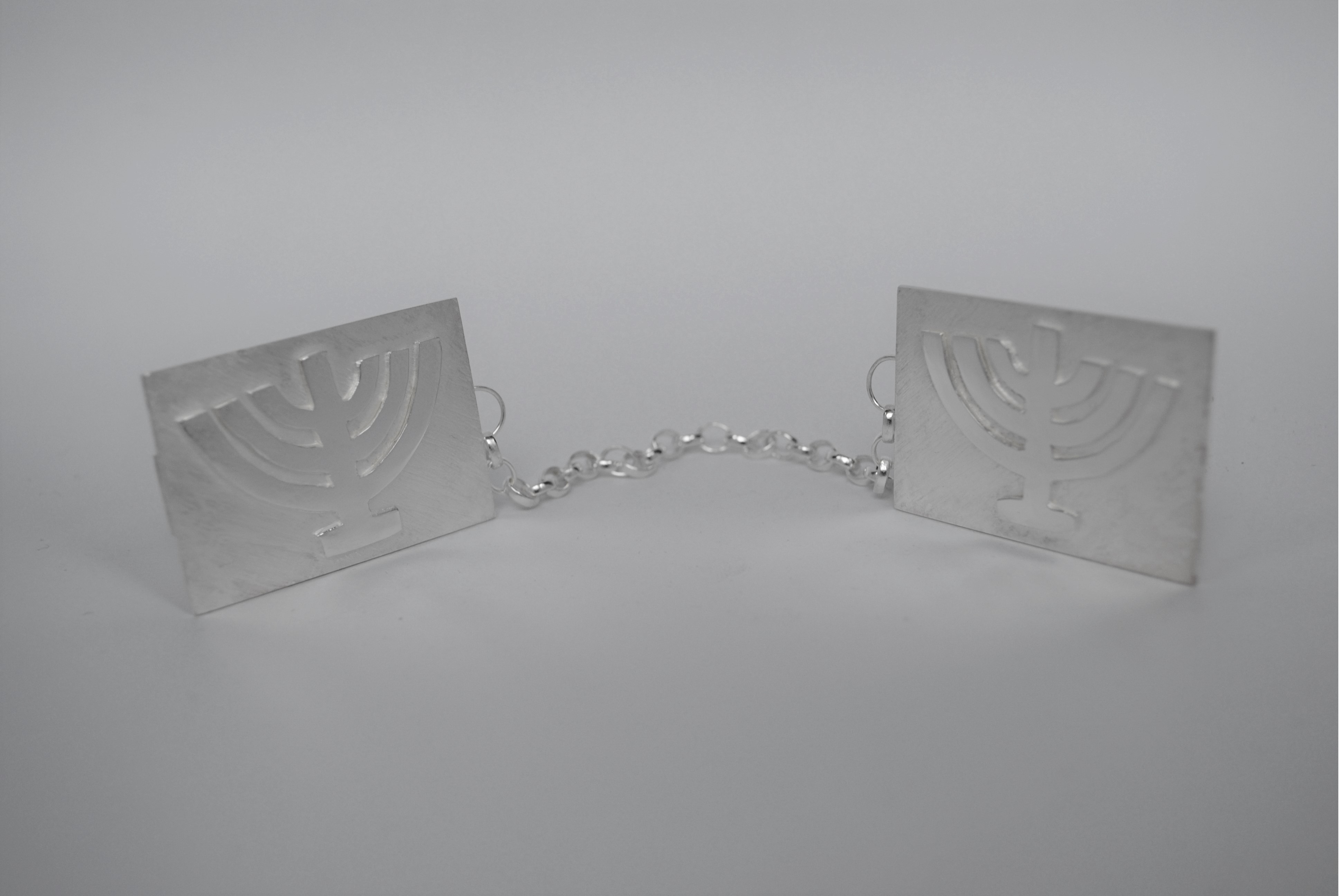 Silver Tallit Clips - Menorah Design (applied)